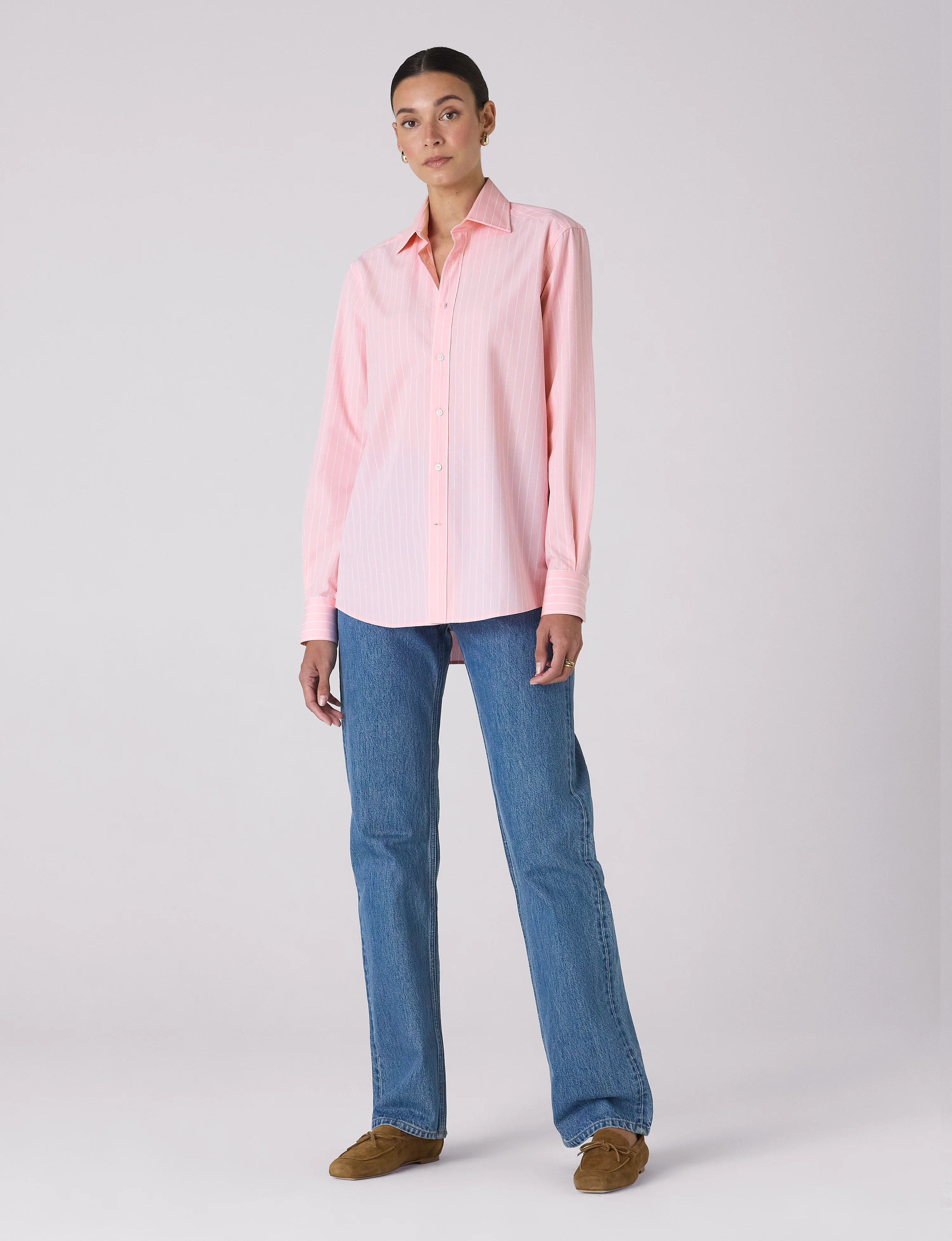 The Boyfriend: Fine Poplin, Light Pink Stripe - With Nothing Underneath