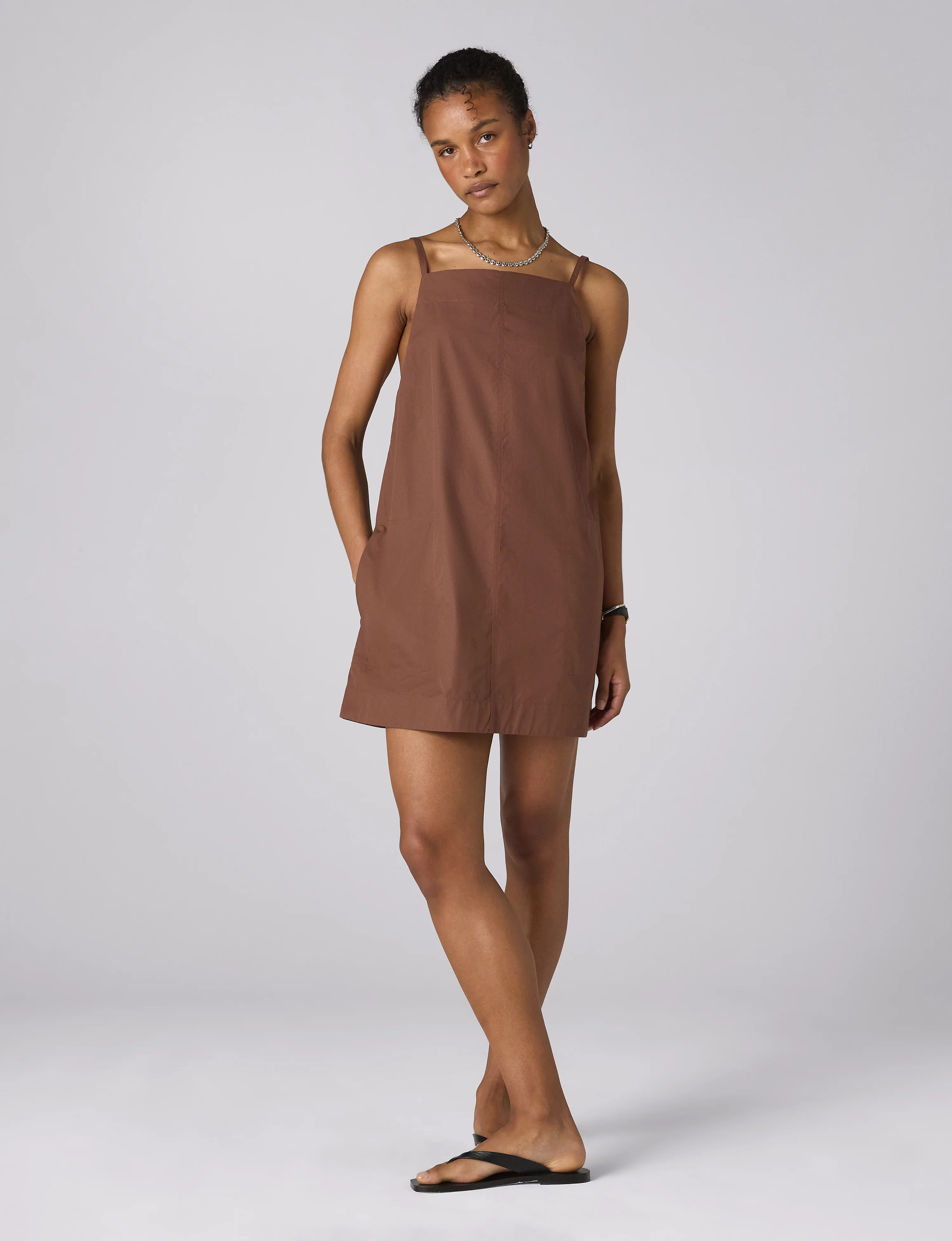 Andros Dress: Fine Poplin, Mocha x Lucy Williams - With Nothing Underneath