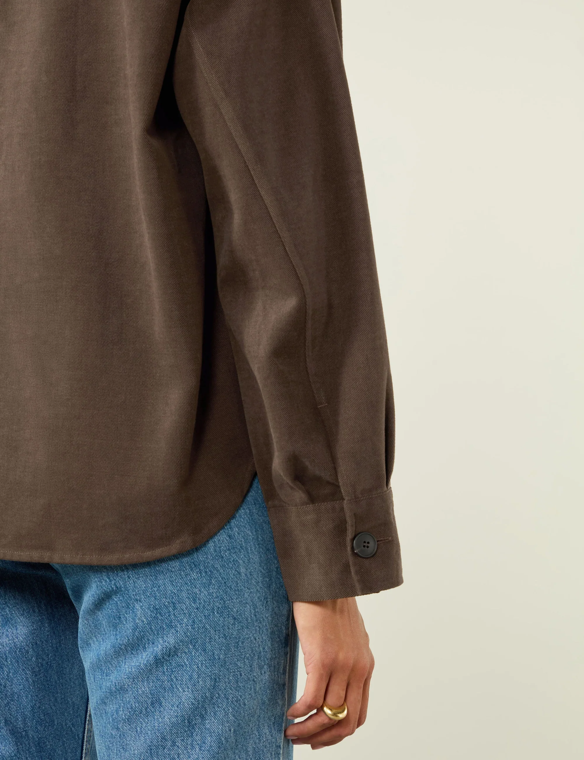 Stow Overshirt: Brushed Twill, Mocha - With Nothing Underneath
