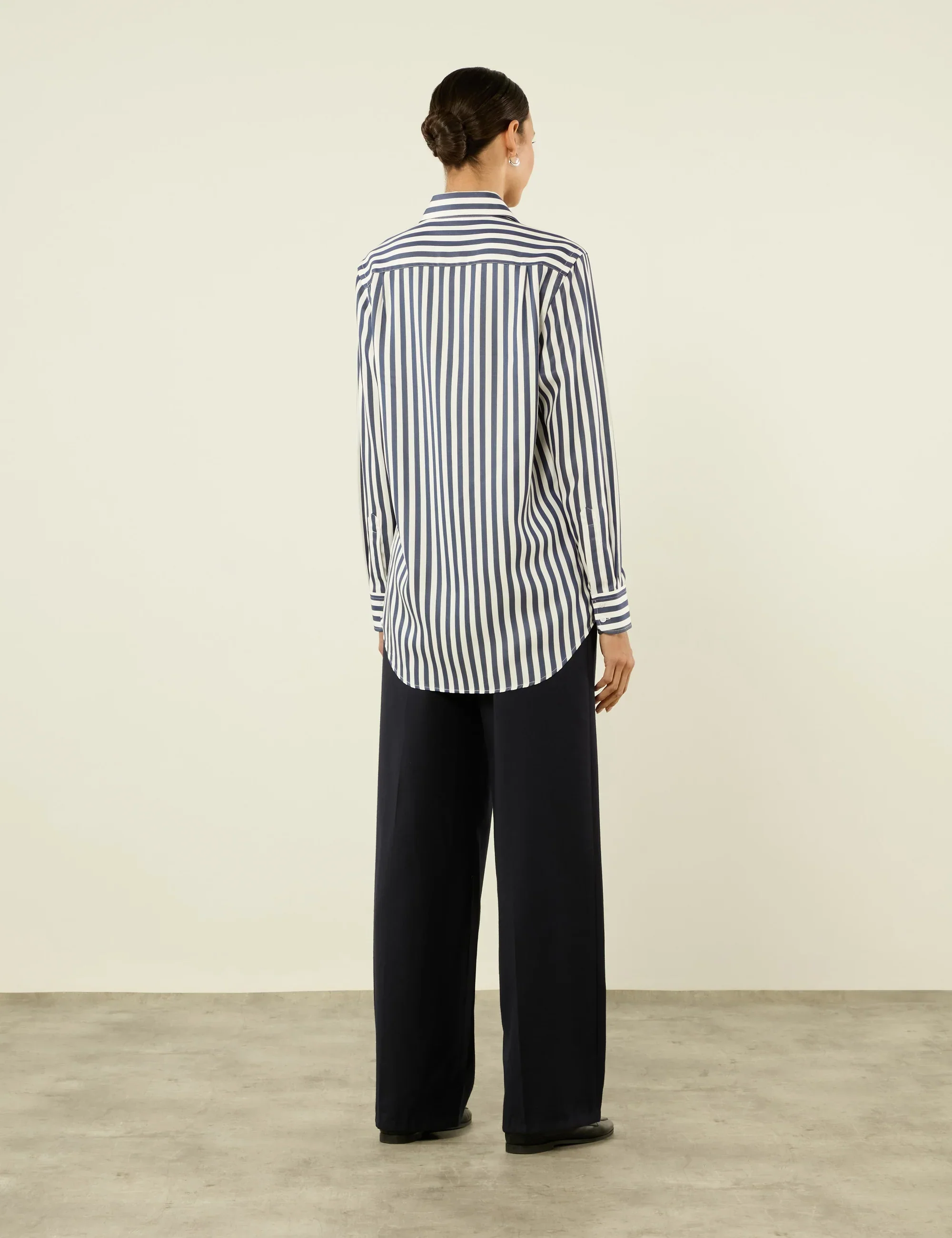 The Boyfriend: TENCEL™ Lyocell, Navy Blue Stripe - With Nothing Underneath