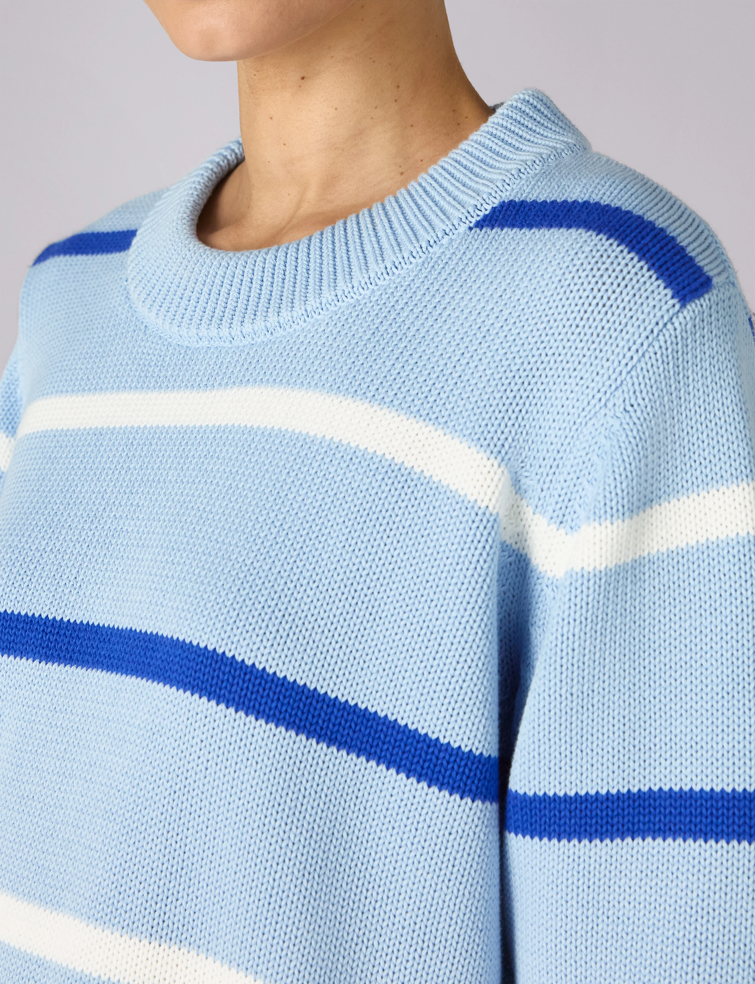 Devon Jumper: Cotton, Sky Blue and Cobalt Stripe - With Nothing Underneath