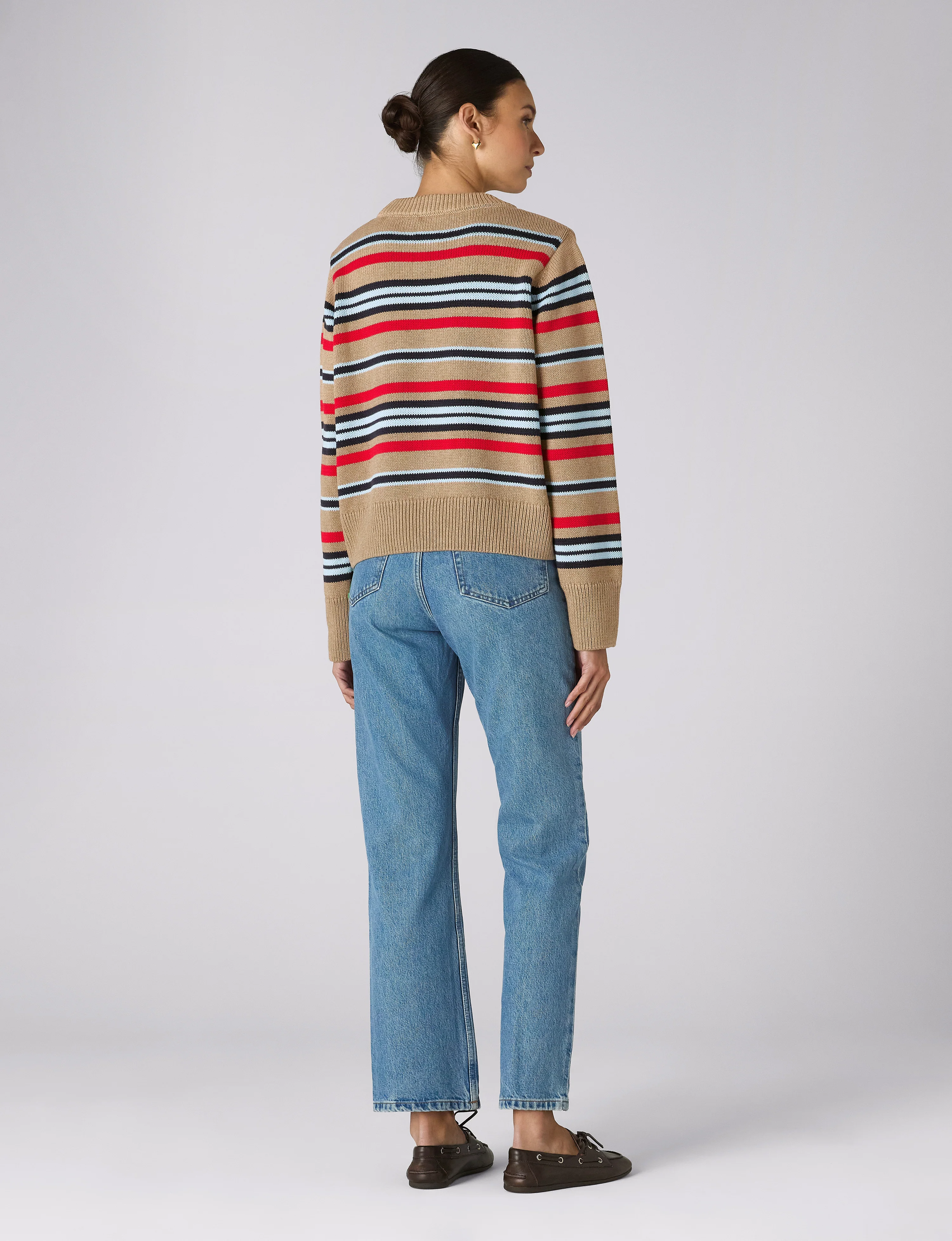 Devon Jumper: Cotton, Sand and Poppy Multi Stripe - With Nothing Underneath