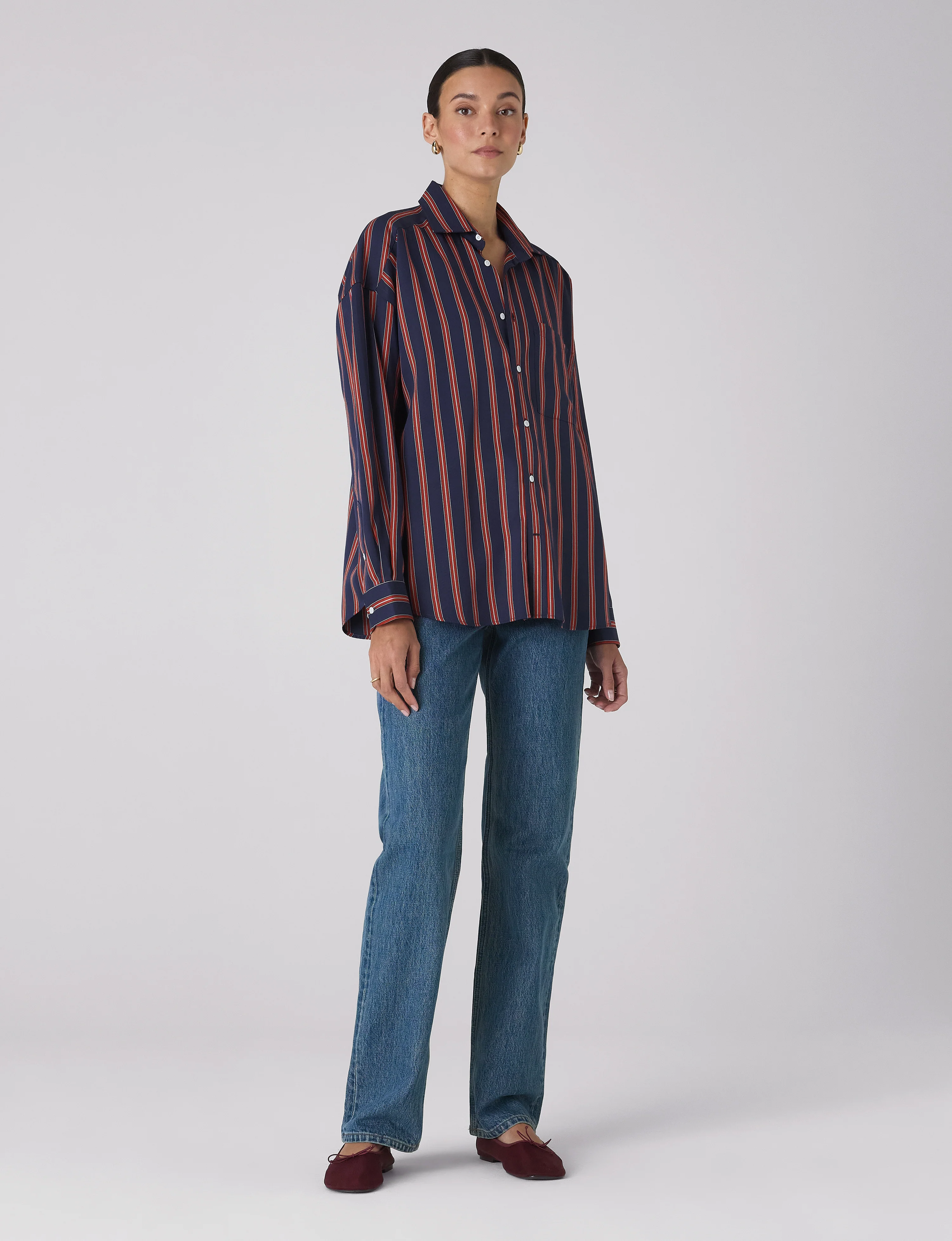 The Weekend: TENCEL™ Lyocell, Navy Blue and Red Stripe - With Nothing Underneath