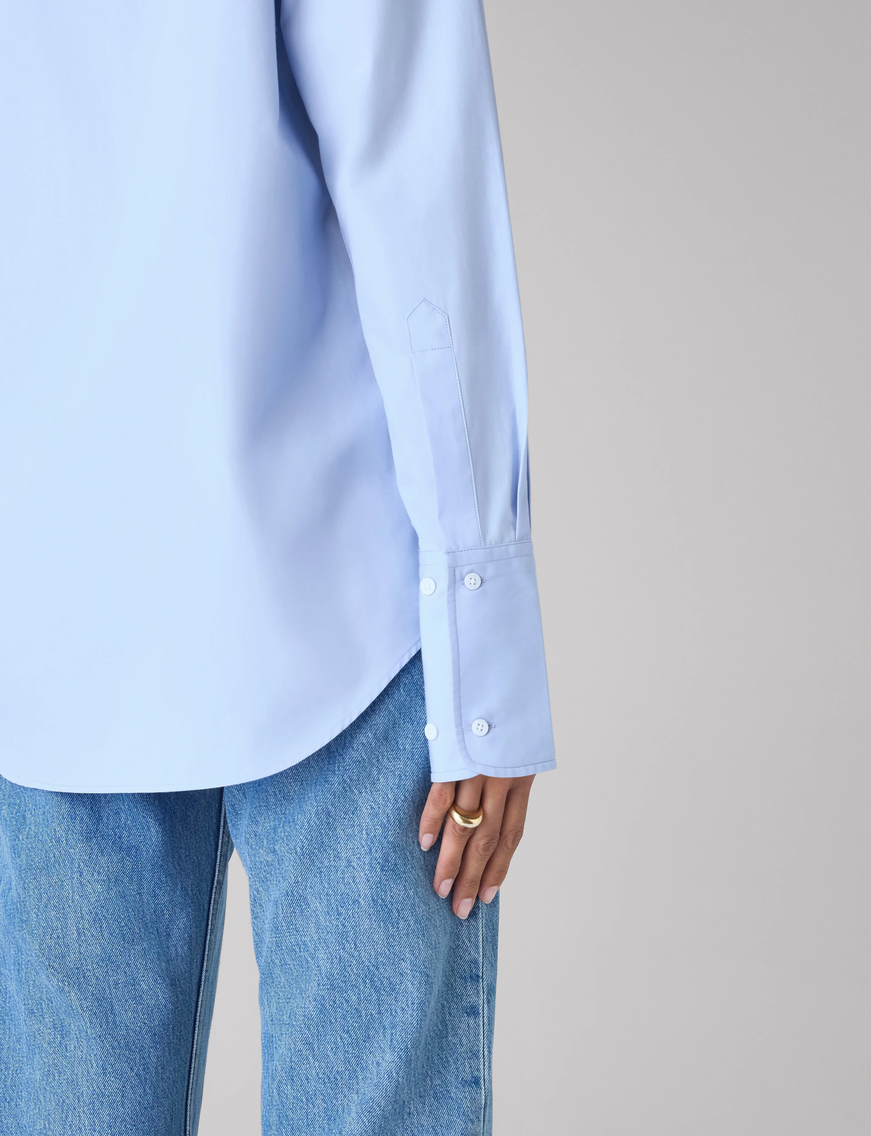 The Boyfriend Exaggerated Cuff: Fine Poplin, Sky Blue - With Nothing Underneath
