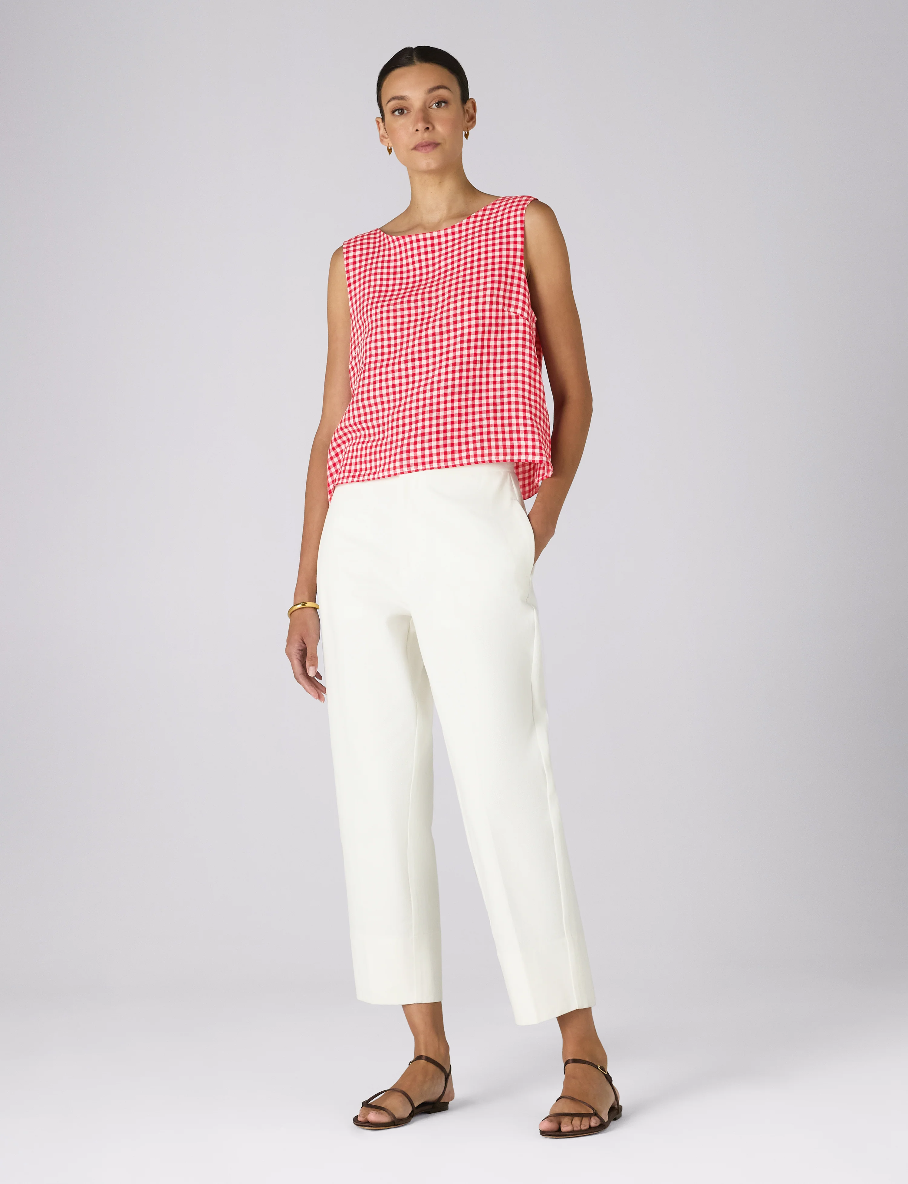 Jackie Top: Linen, Post Box Red Gingham - With Nothing Underneath