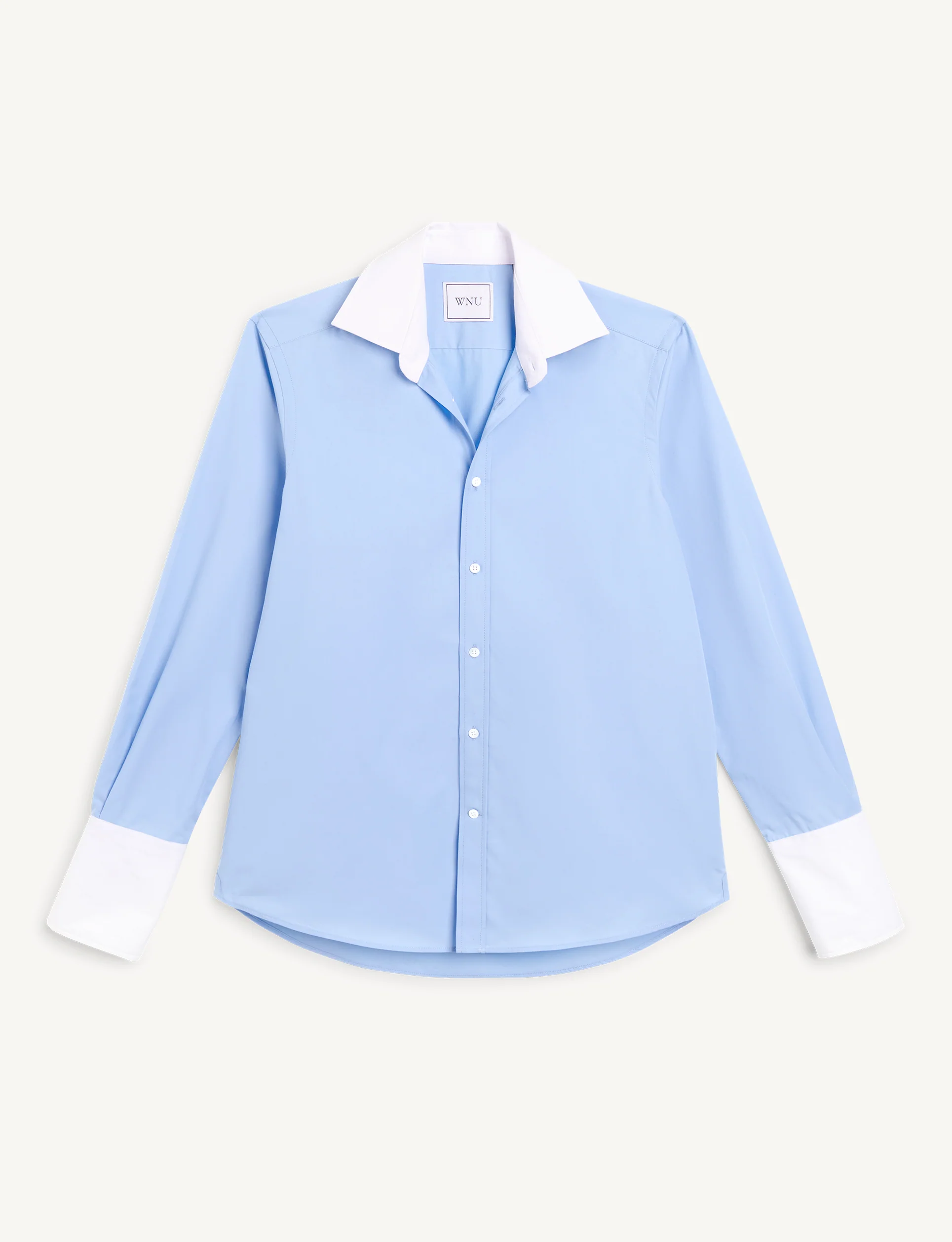 The Boyfriend Contrast Exaggerated Cuff and Collar: Fine Poplin, Sky Blue - With Nothing Underneath