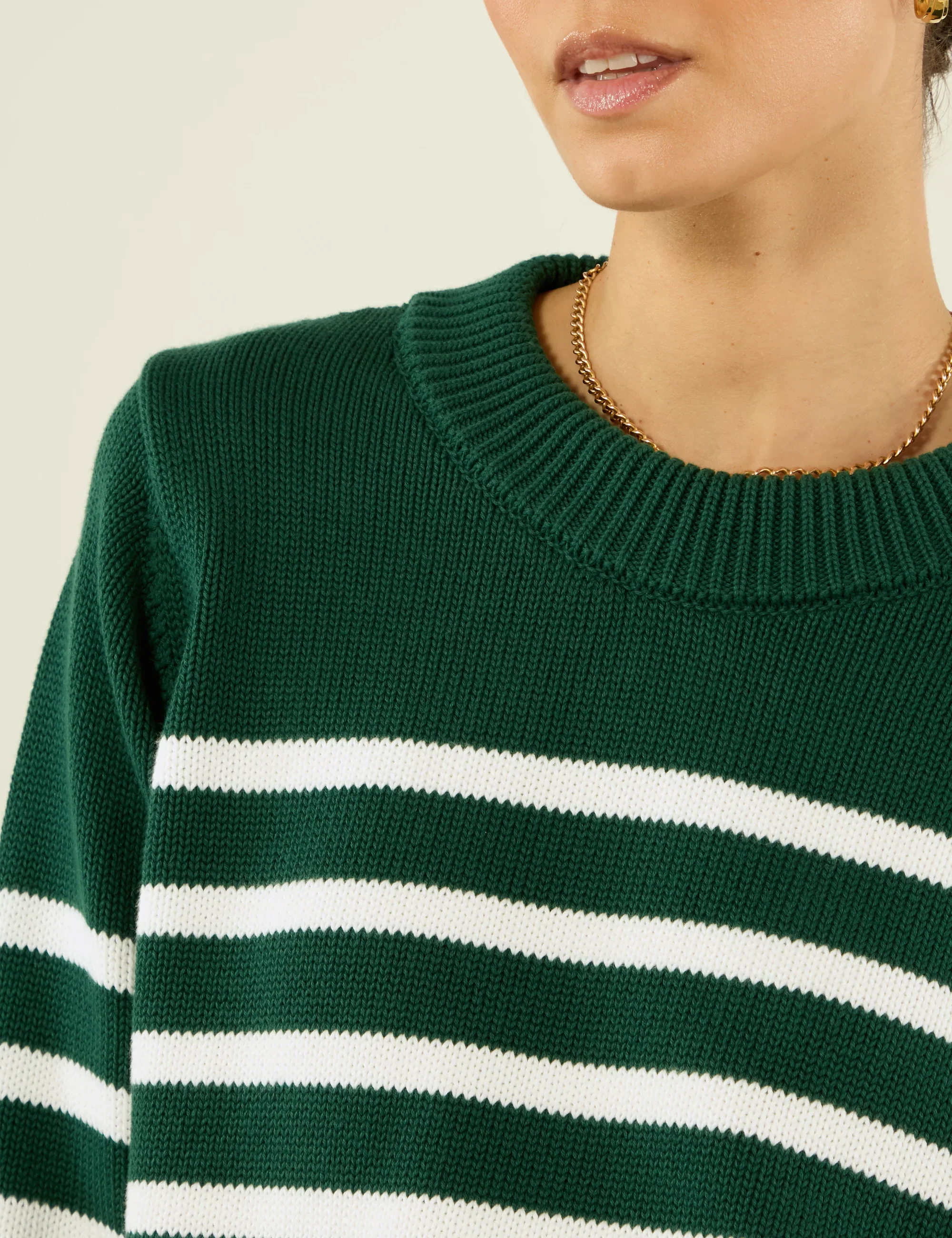 Devon Jumper: Cotton, Green and White Stripe - With Nothing Underneath