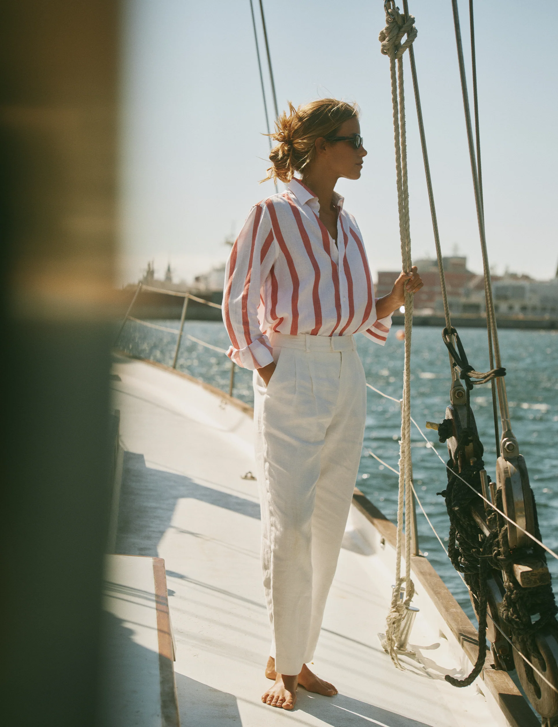Christy Tapered Trouser: Linen, Ivory - With Nothing Underneath