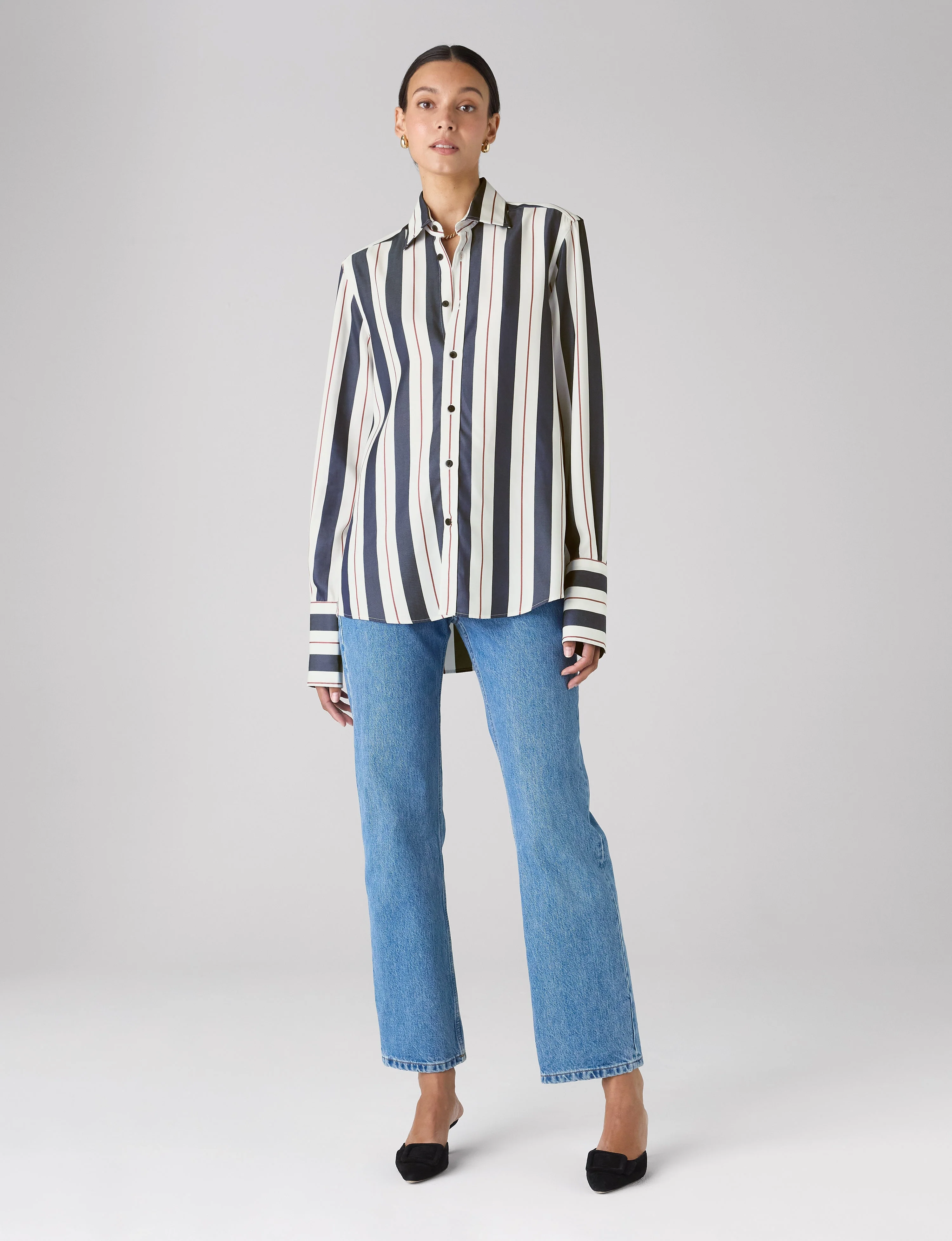 The Boyfriend Exaggerated Cuff: TENCEL™ Lyocell, Navy & Burgundy Wide Stripe - With Nothing Underneath