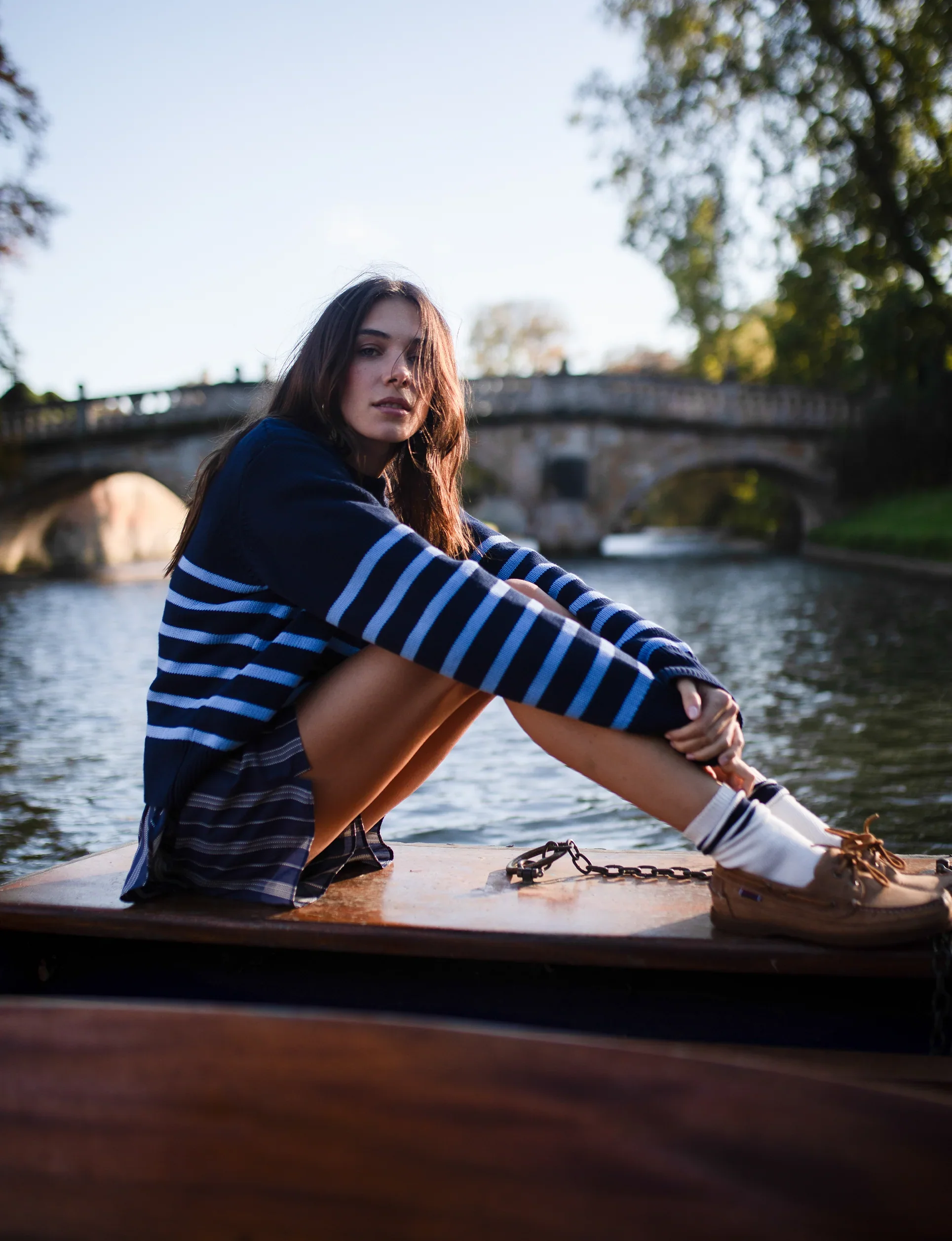 Devon Jumper: Cotton, Navy and Cornflower Blue Stripe - With Nothing Underneath