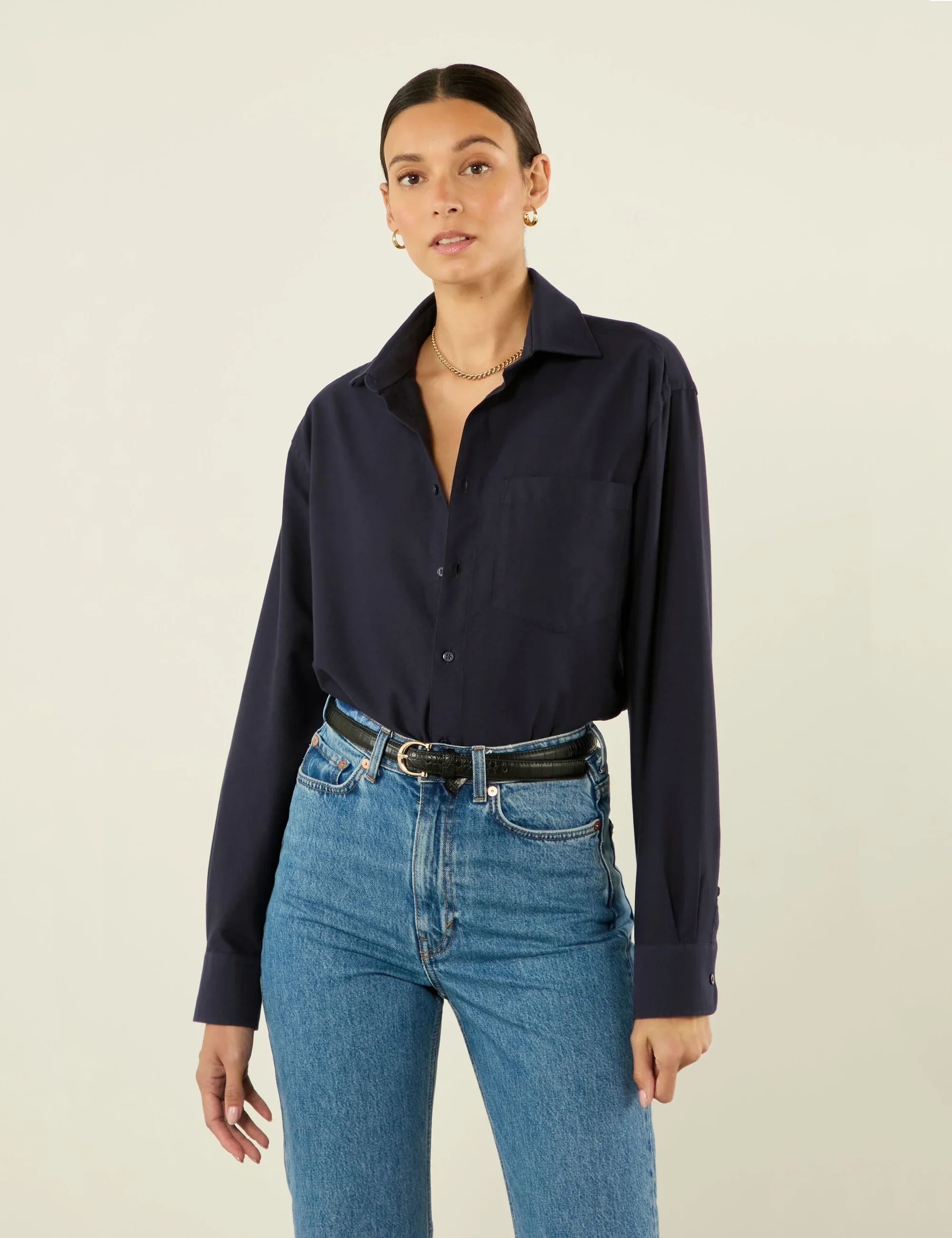 The Oversized: Oxford, Navy Blue - With Nothing Underneath