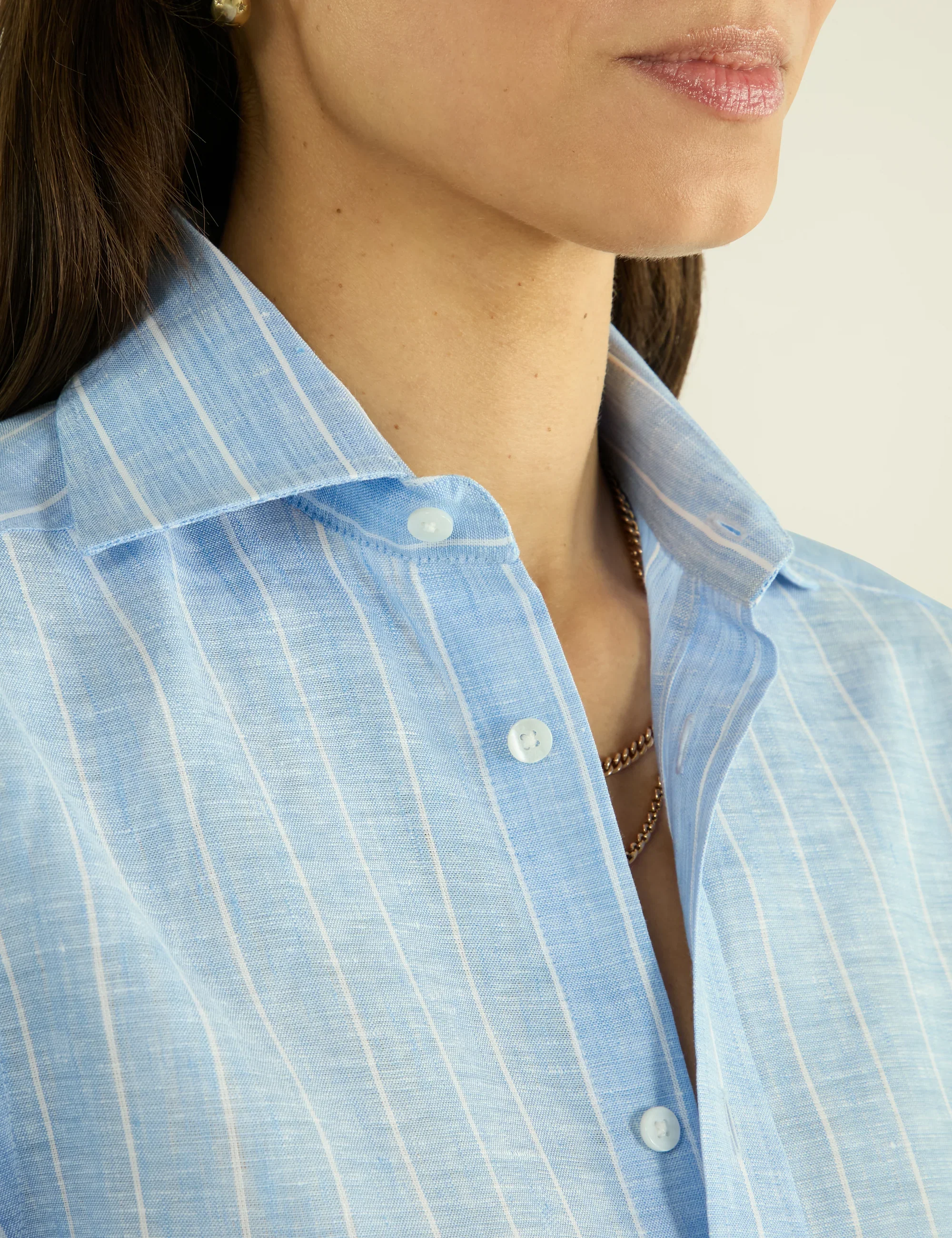 The Boyfriend: Linen, Sky Blue Stripe - With Nothing Underneath