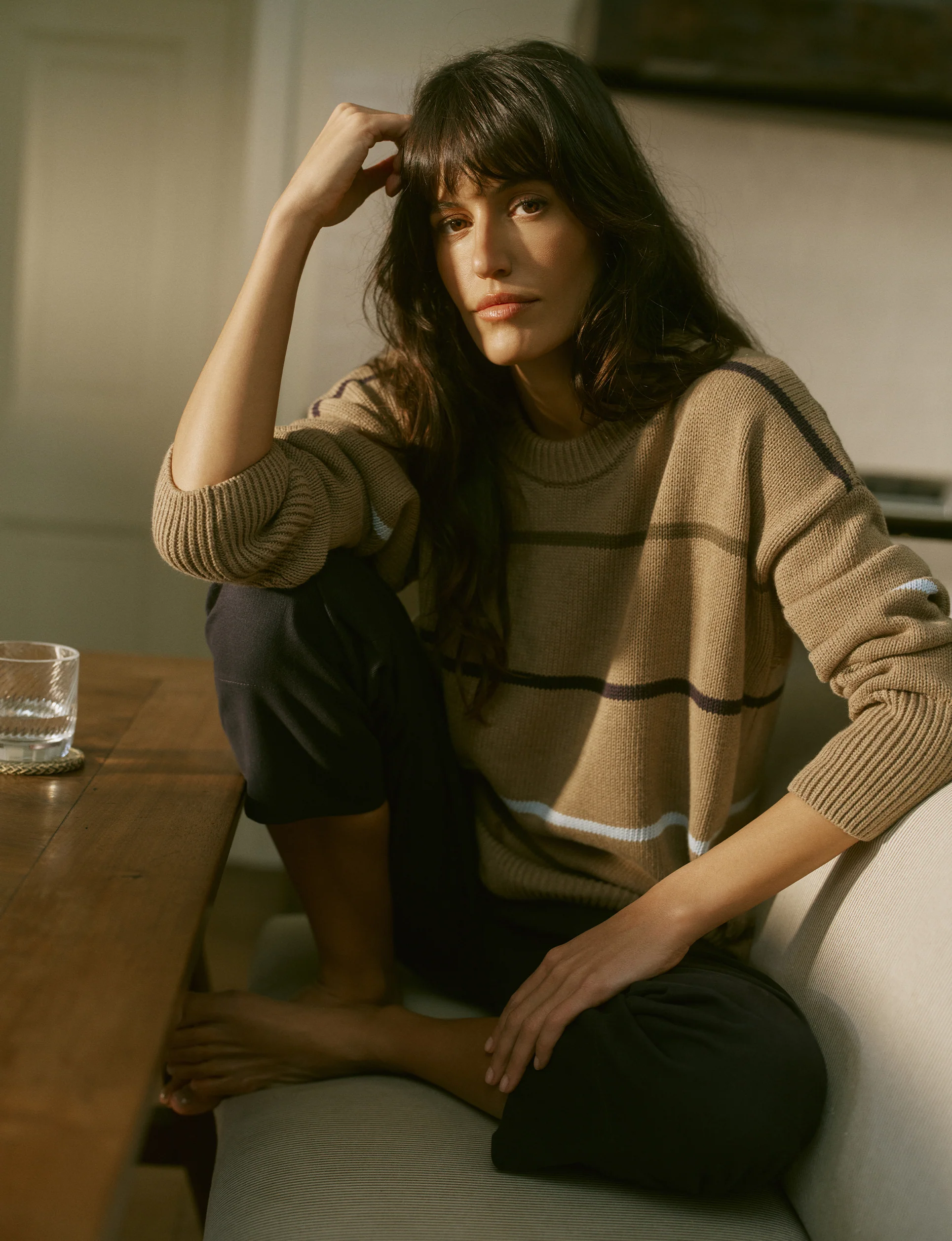 Cornwall Jumper: Cotton, Sand and Blue Multi Stripe - With Nothing Underneath