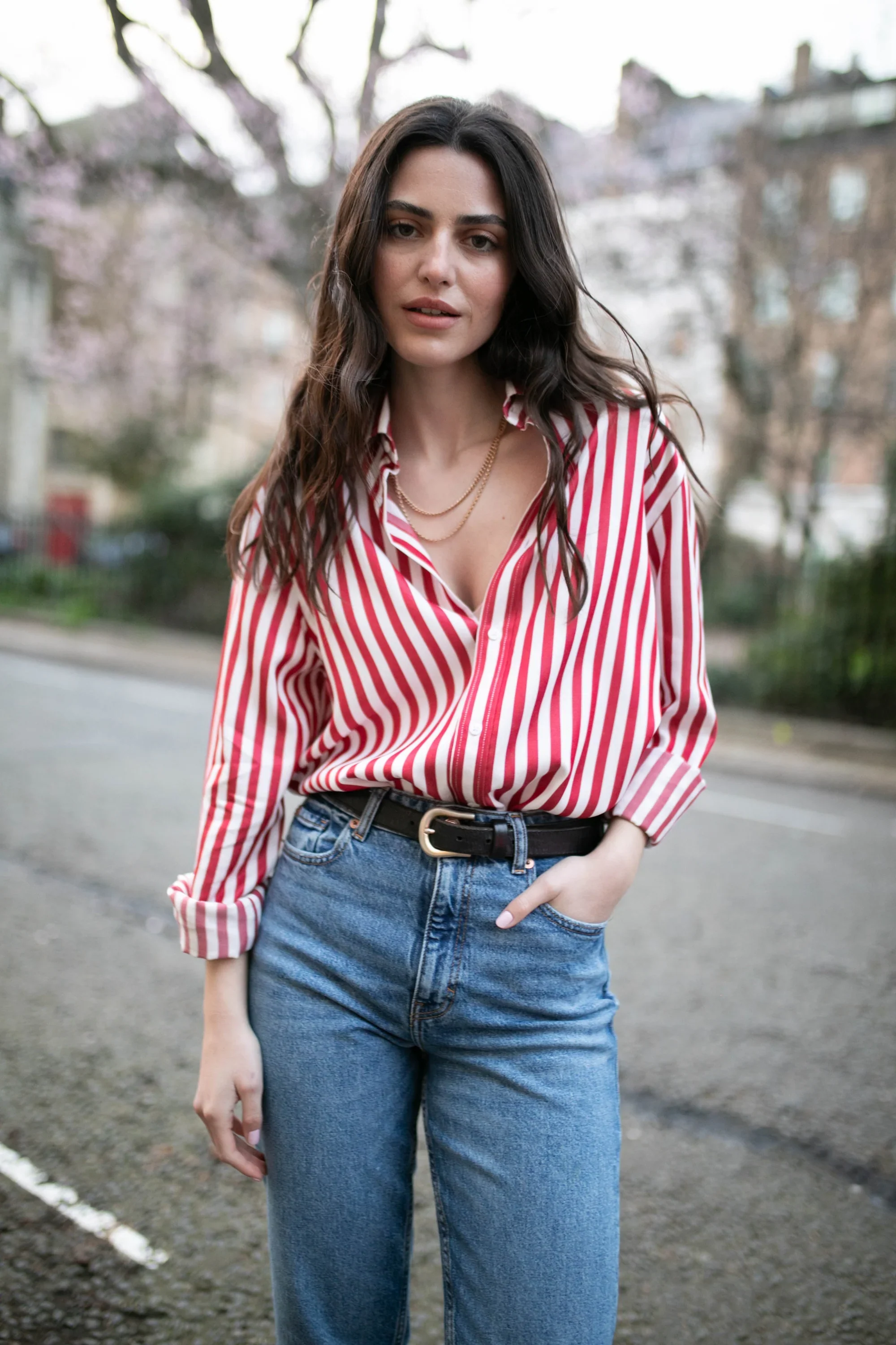 The Boyfriend: TENCEL™ Lyocell, Maple Red Stripe - With Nothing Underneath
