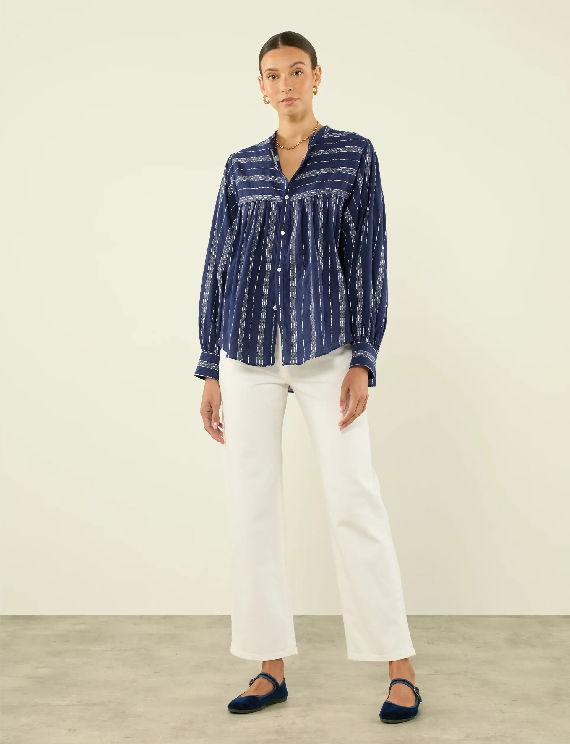 Daphne: Cotton Voile, Navy and White Stripe - With Nothing Underneath