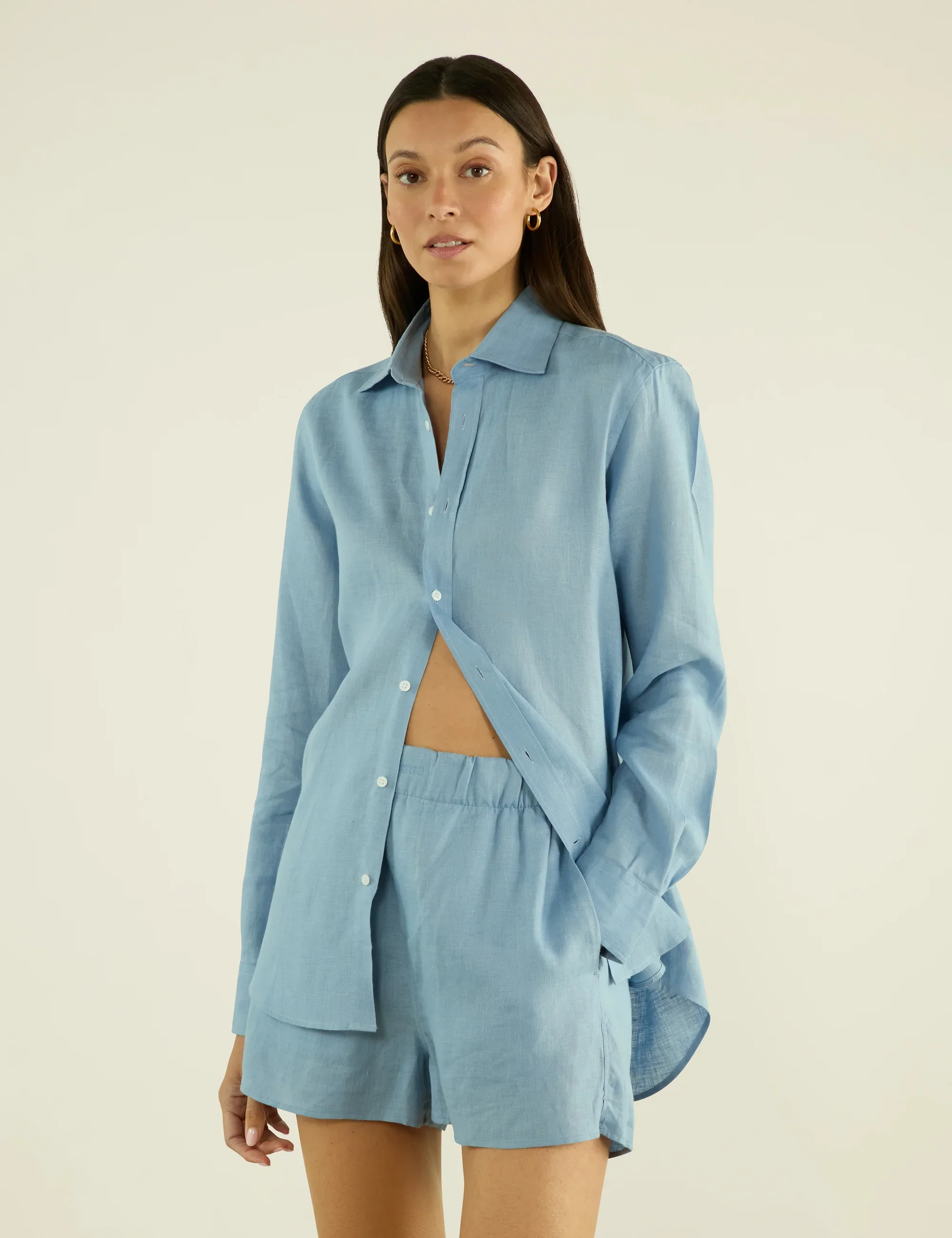 The Boxer: Linen, Storm Blue - With Nothing Underneath