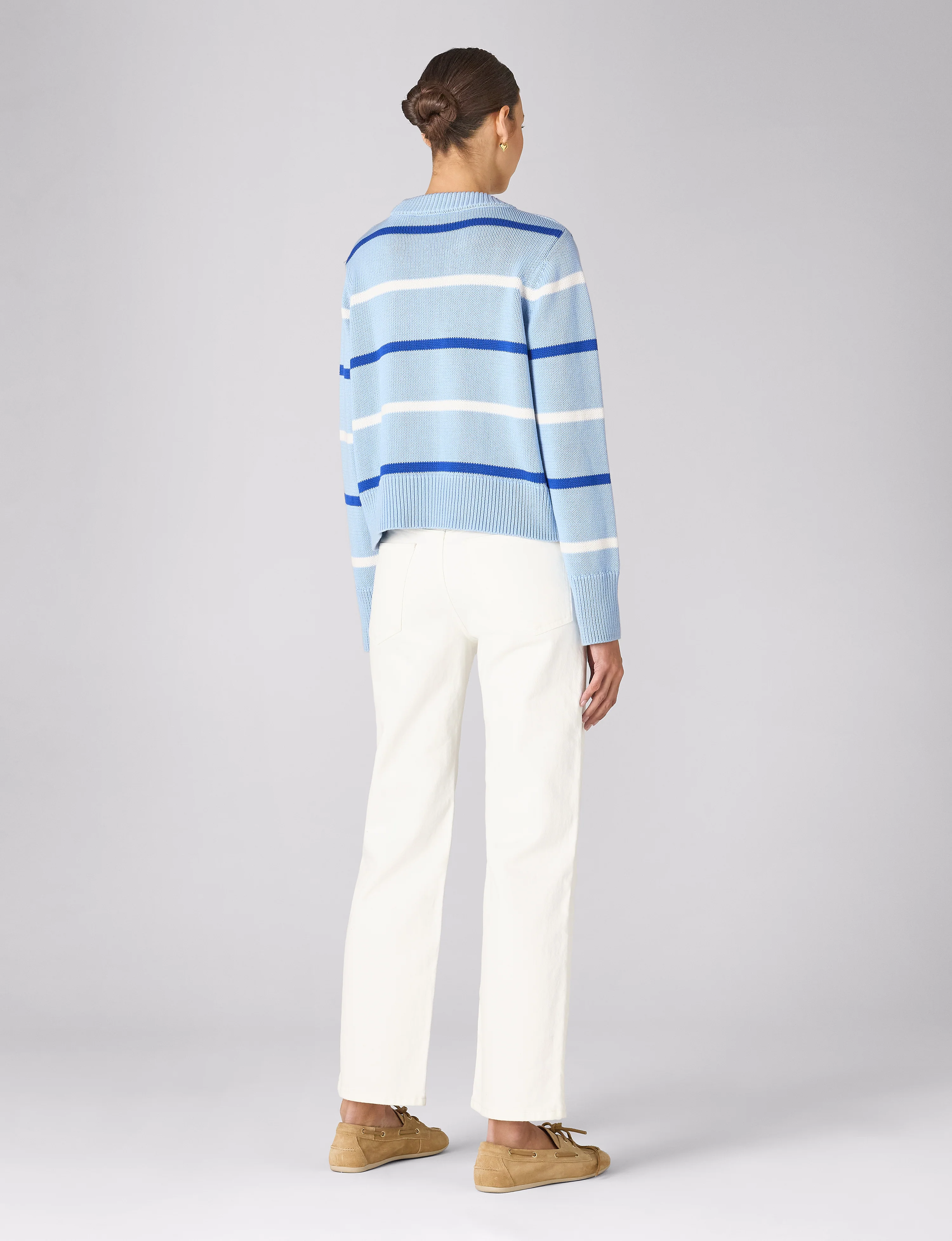 Devon Jumper: Cotton, Sky Blue and Cobalt Stripe - With Nothing Underneath