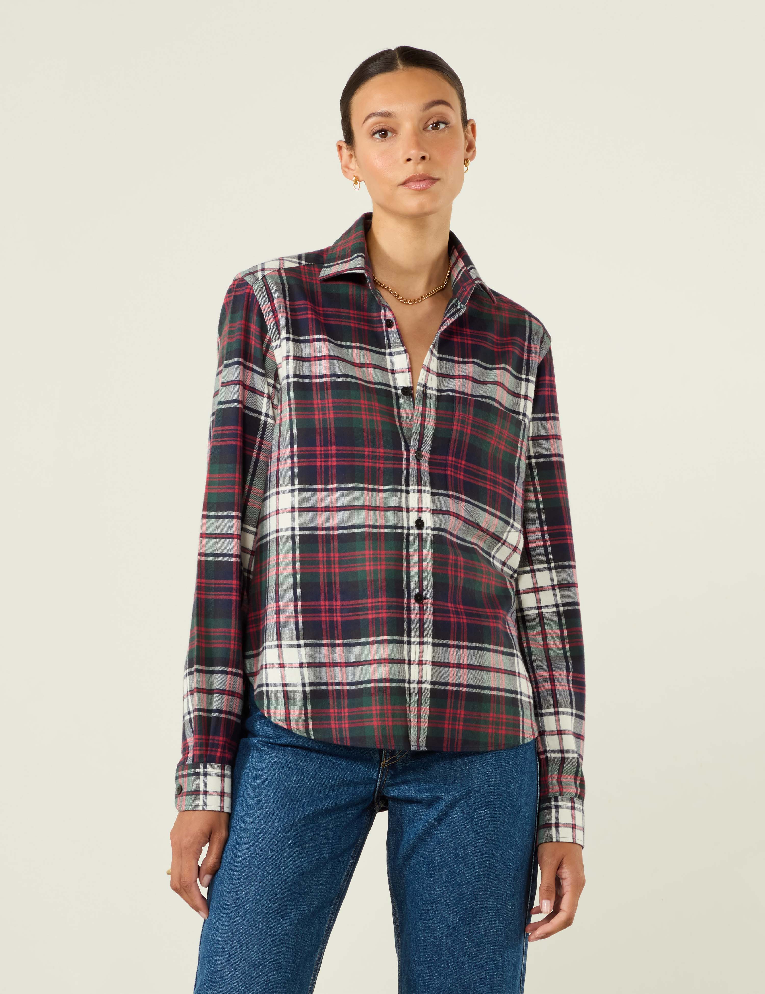 The Classic: Fine Brushed, White and Red Plaid - With Nothing Underneath