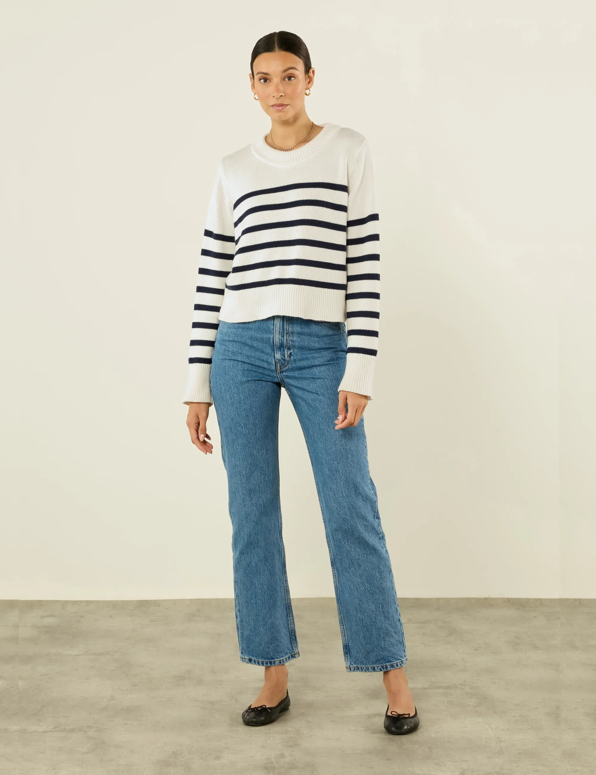 Devon Jumper: Cotton, Navy Stripe - With Nothing Underneath