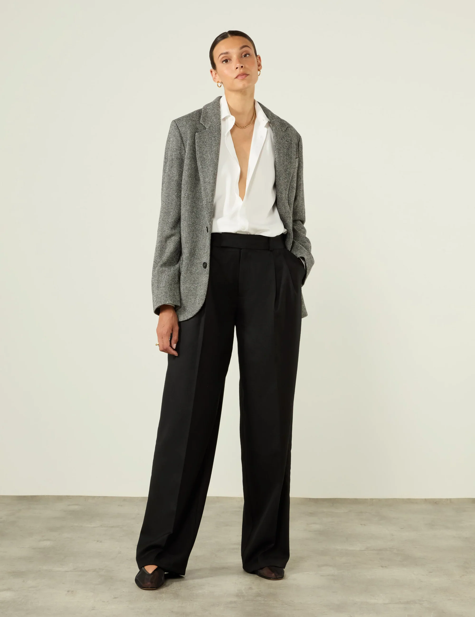 Hutton Blazer: Wool, Grey Herringbone - With Nothing Underneath