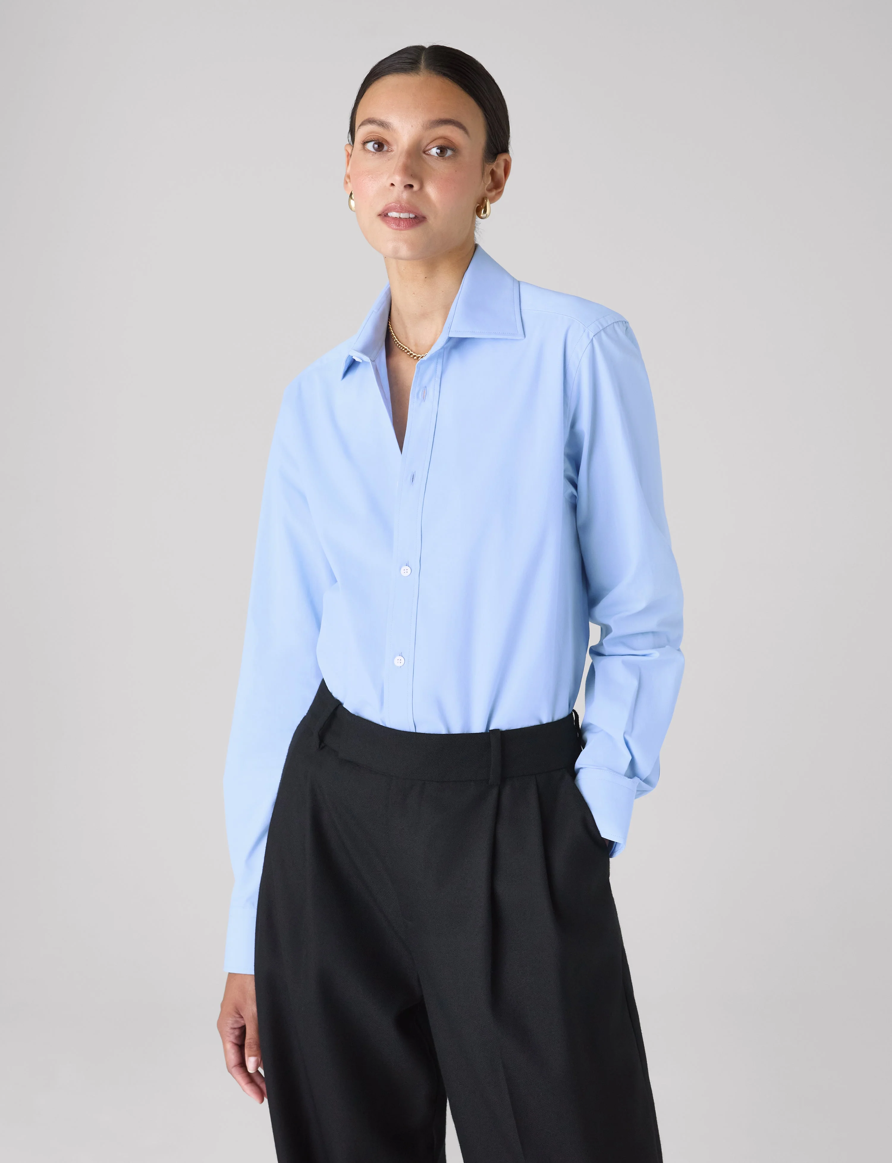 The Boyfriend: Fine Poplin, Sky Blue - With Nothing Underneath
