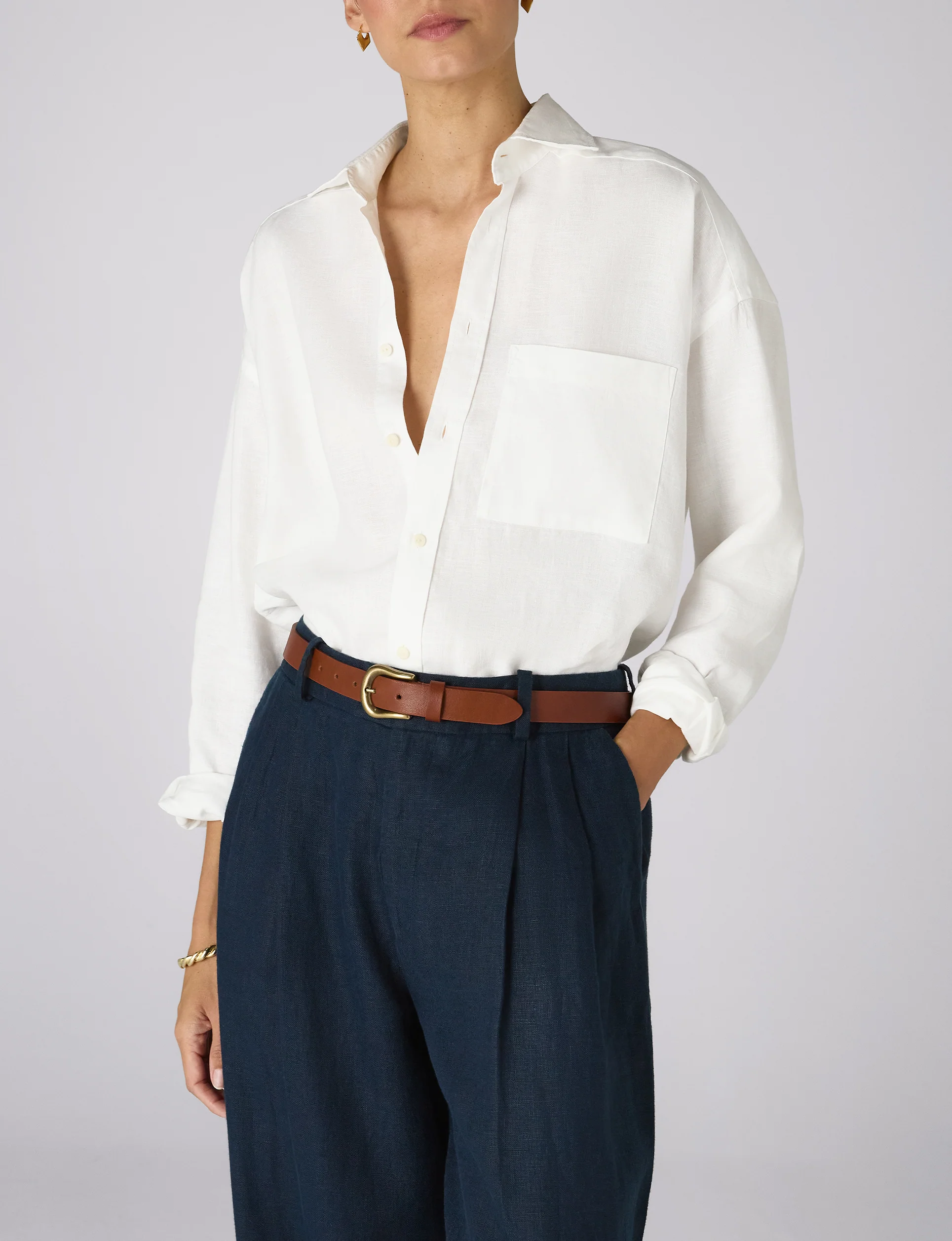 Stirrup Belt: Patent Leather, Tan with Antique Gold - With Nothing Underneath