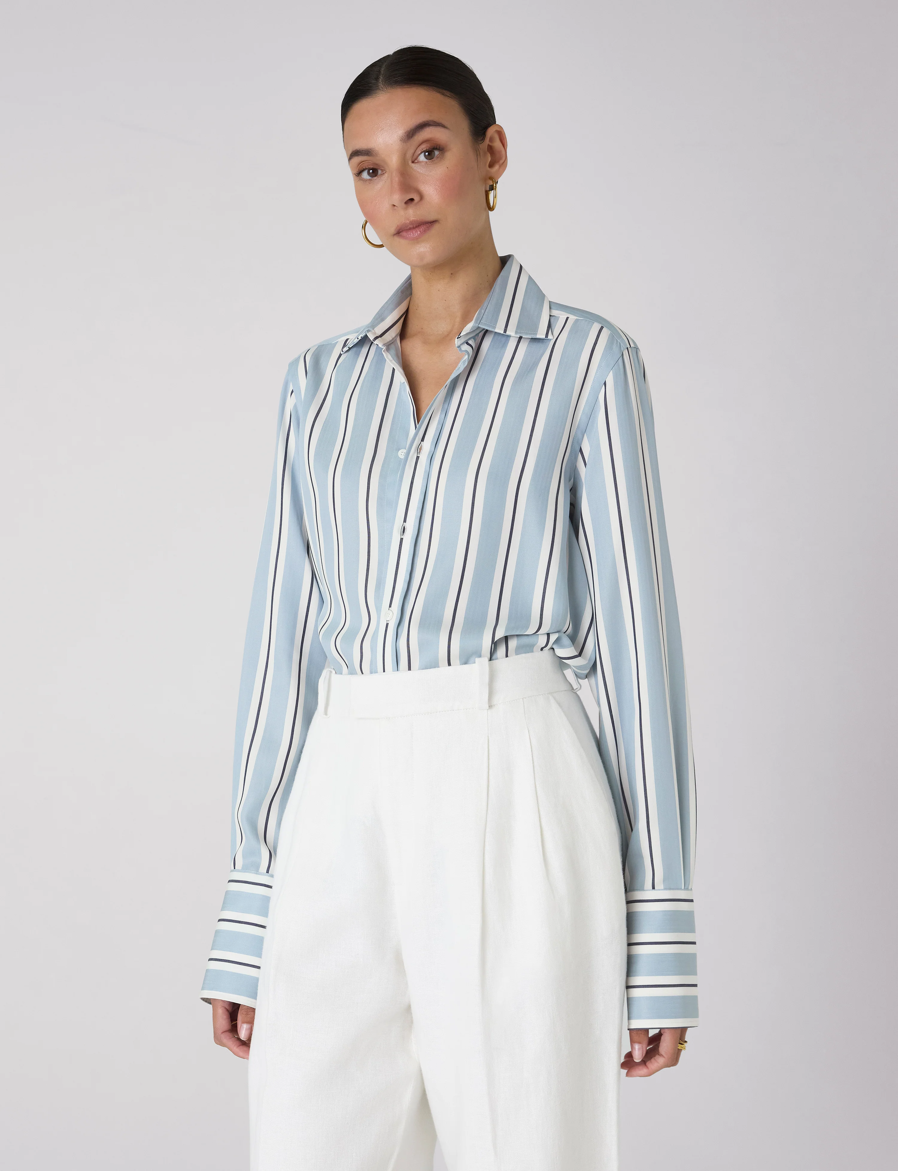 The Boyfriend Exaggerated Cuff: TENCEL™ Lyocell, Slate and Black Stripe - With Nothing Underneath