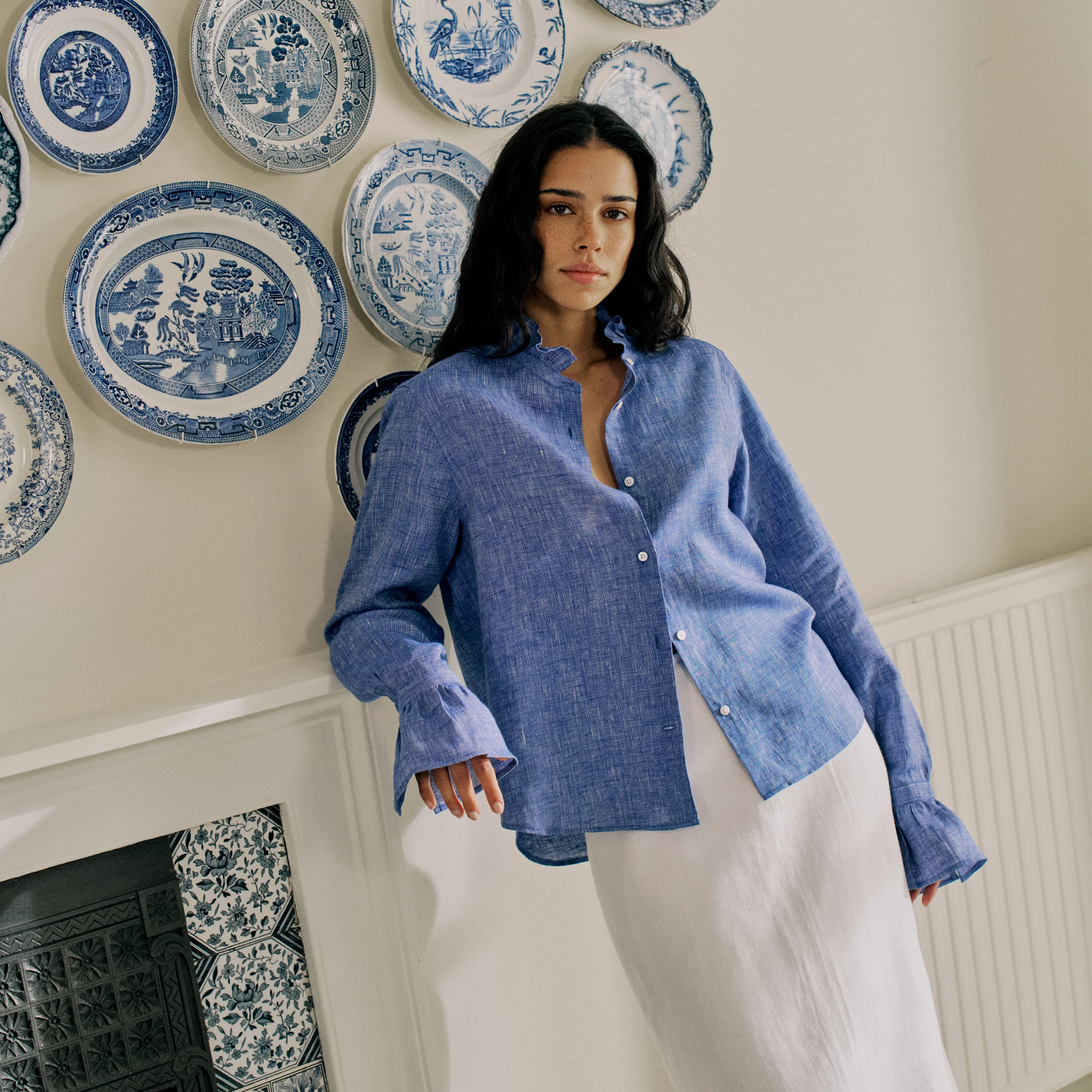 Kew Blouse: Linen, Lapis Blue - With Nothing Underneath