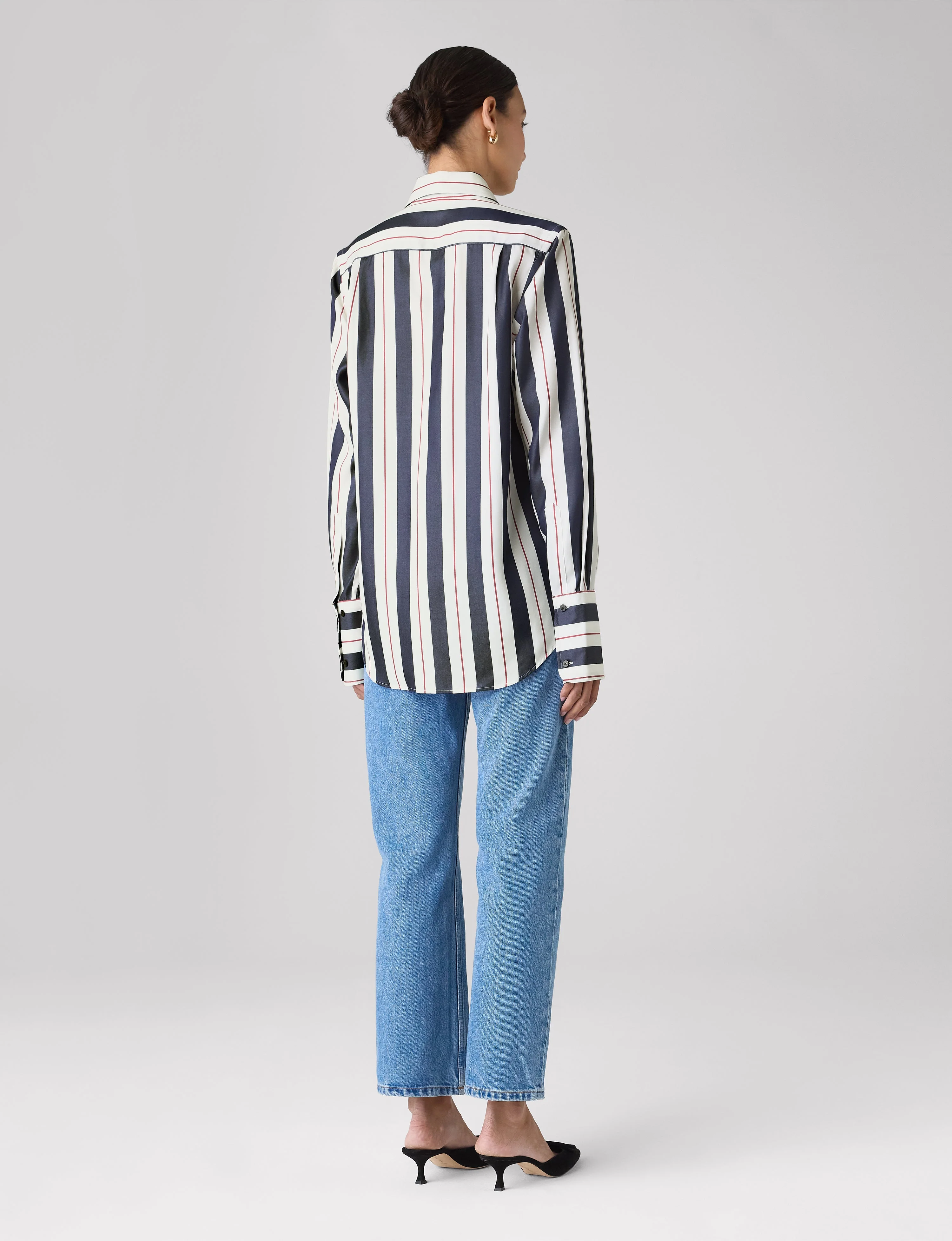 The Boyfriend Exaggerated Cuff: TENCEL™ Lyocell, Navy & Burgundy Wide Stripe - With Nothing Underneath