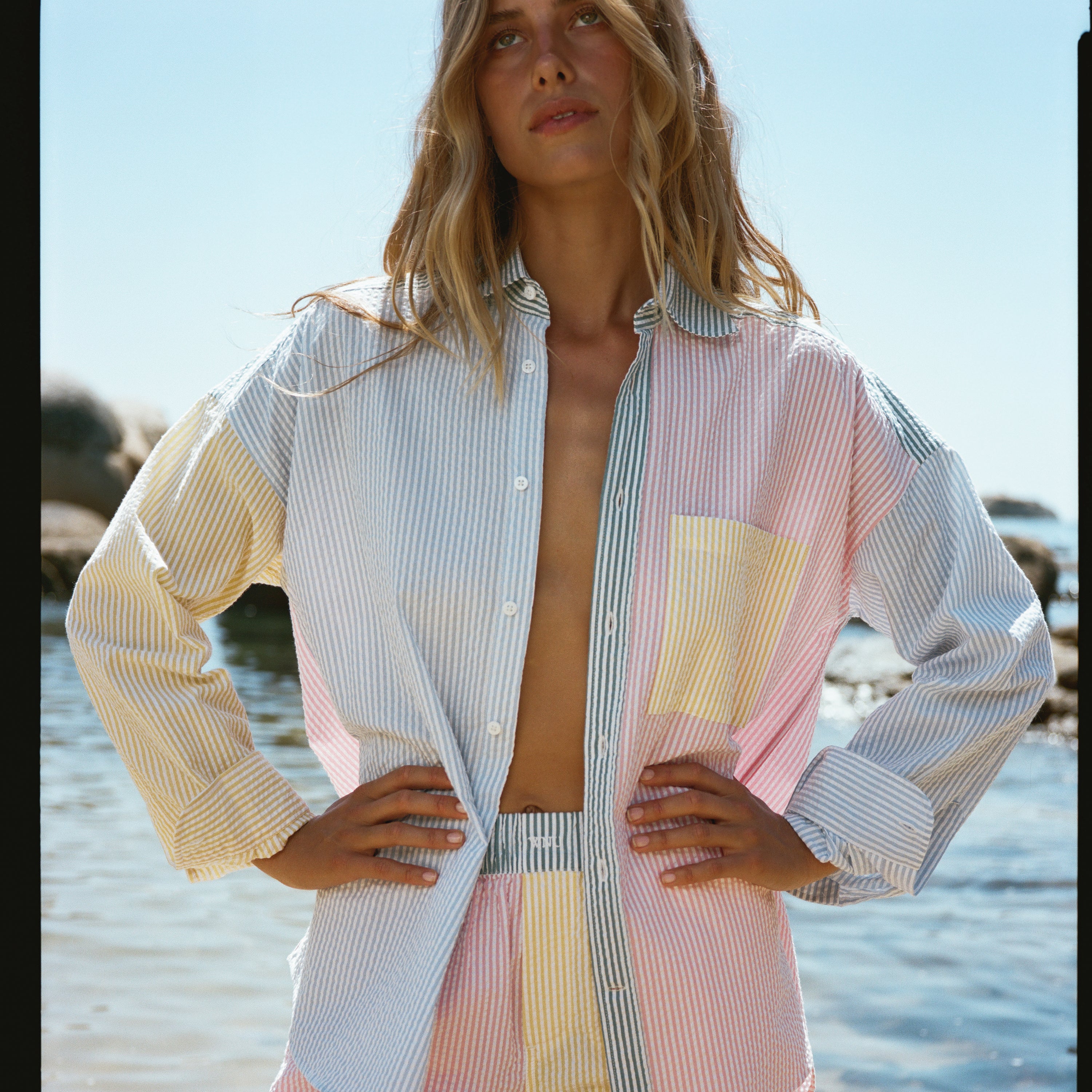 The Set: Seersucker Multi Patchwork Shirt & Boxer - With Nothing Underneath
