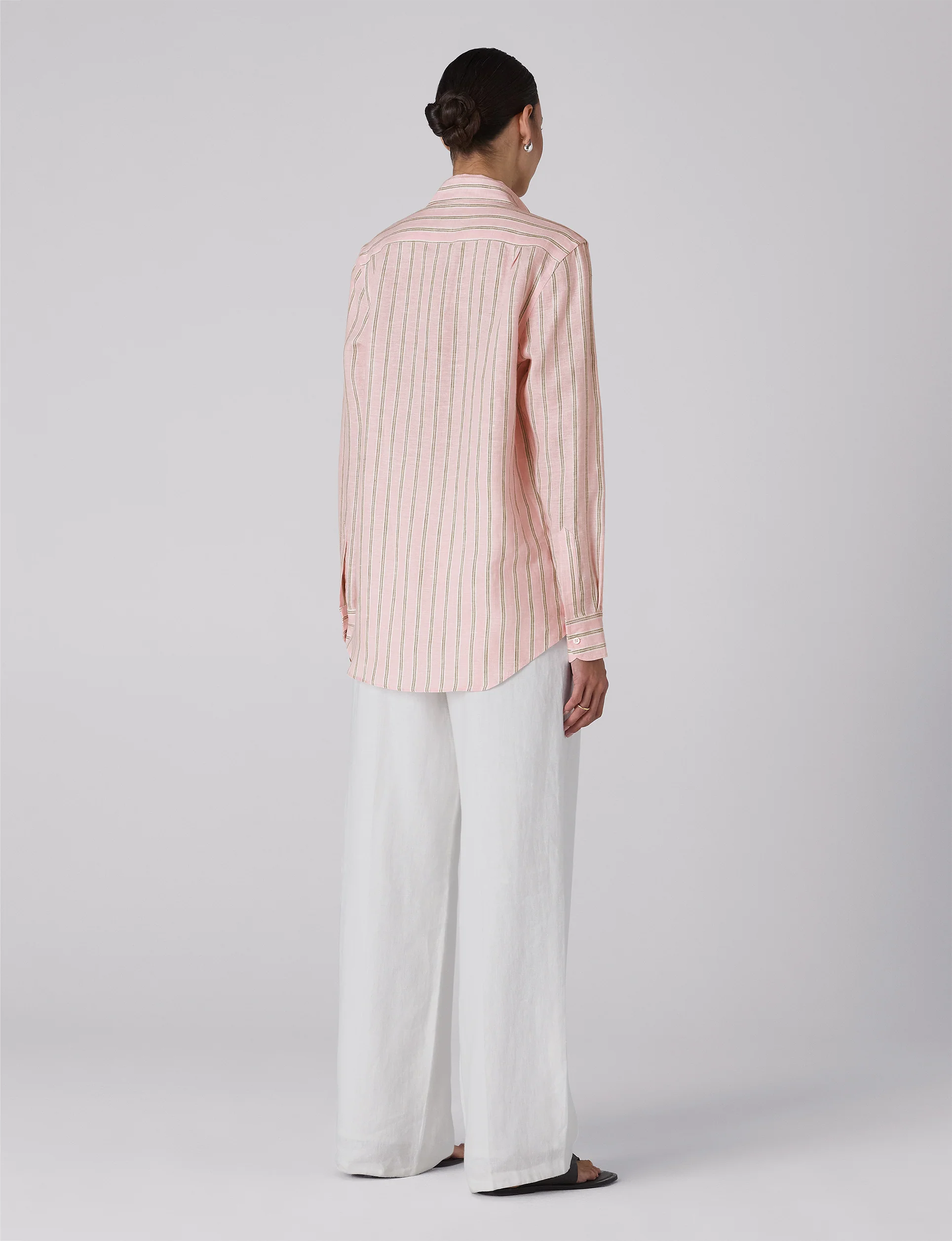 The Boyfriend: Linen, Pink and Green Stripe - With Nothing Underneath