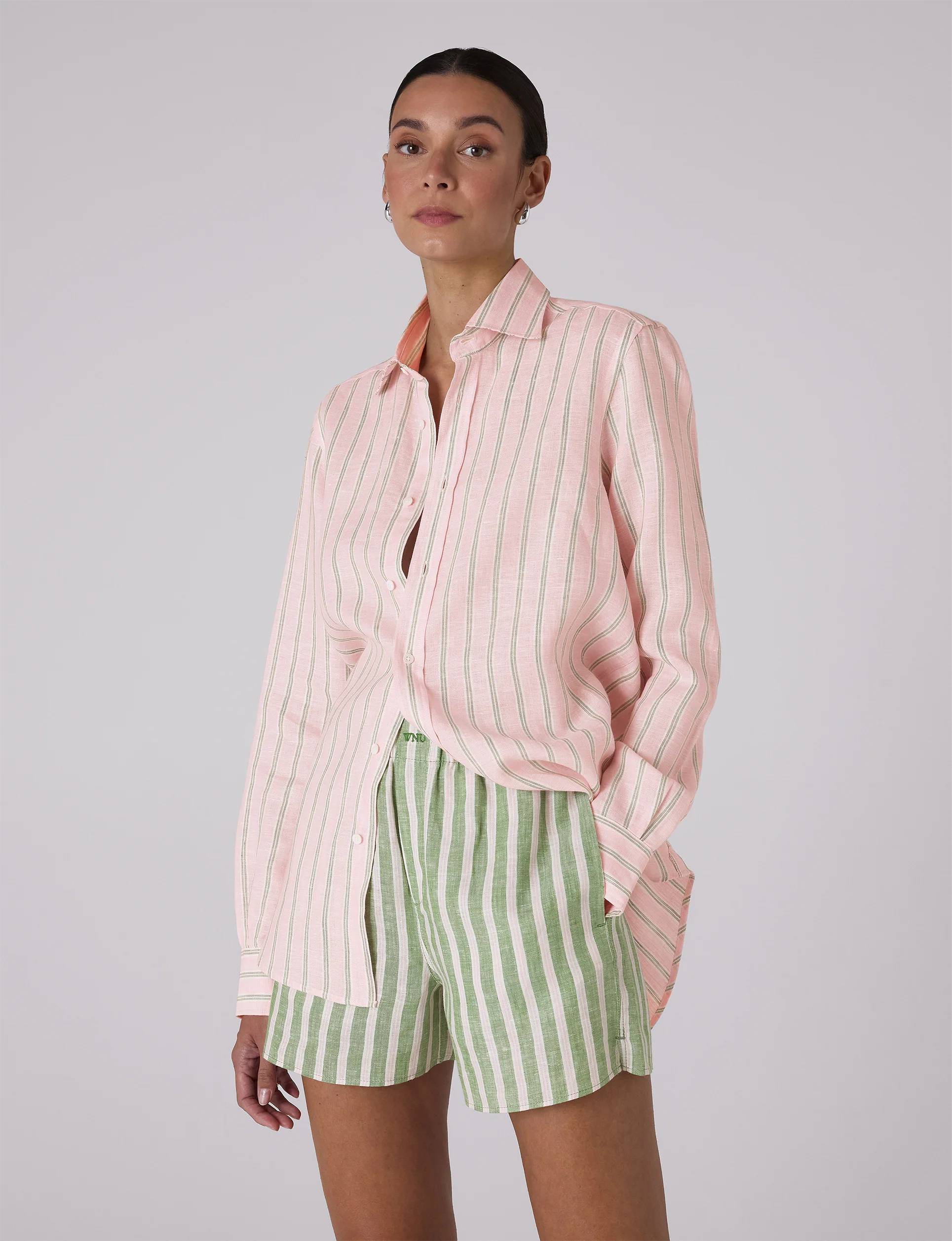 The Boxer: Linen, Green and Pink Stripe - With Nothing Underneath