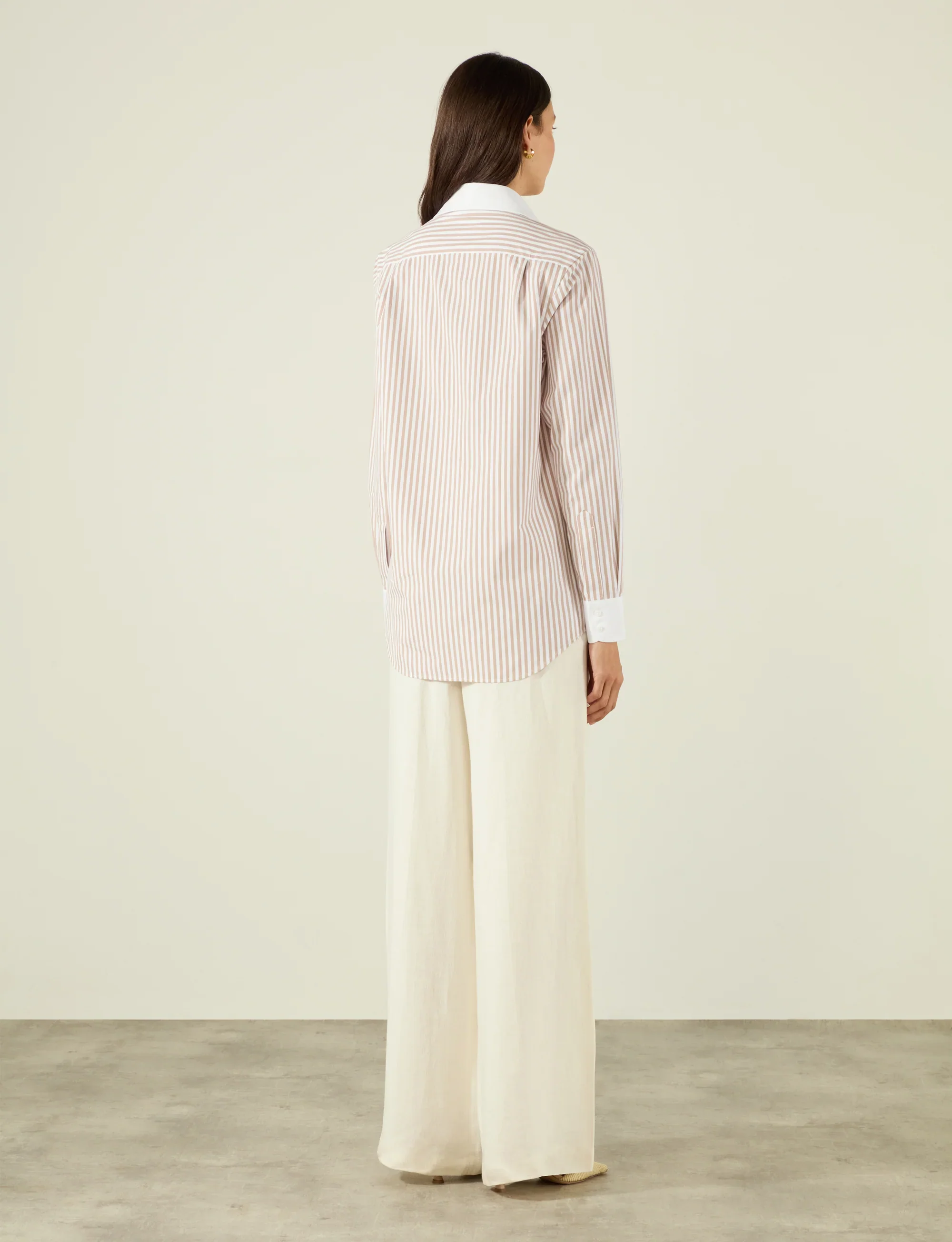 The Boyfriend Contrast: Fine Poplin, Latte Stripe - With Nothing Underneath