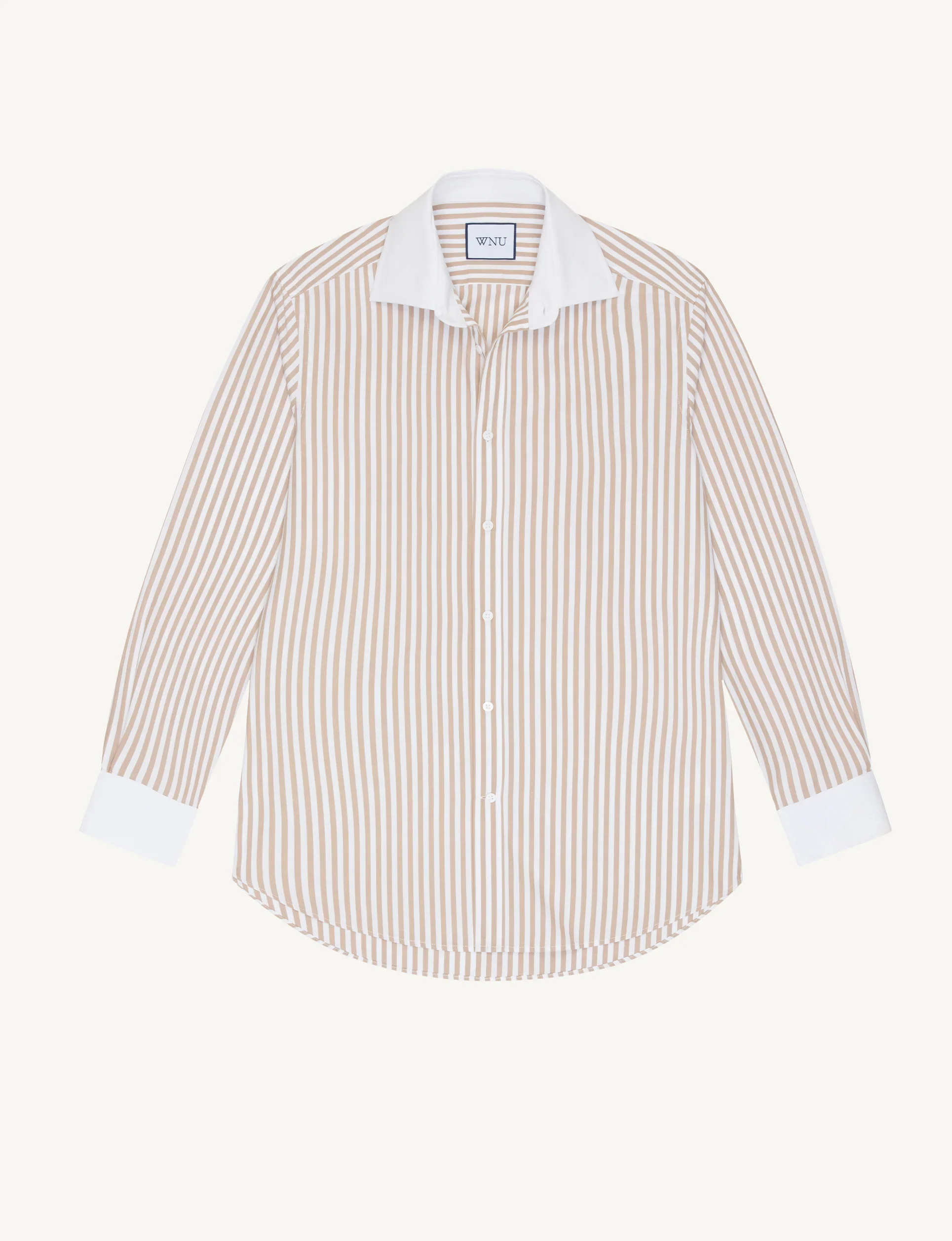 The Boyfriend Contrast: Fine Poplin, Latte Stripe - With Nothing Underneath