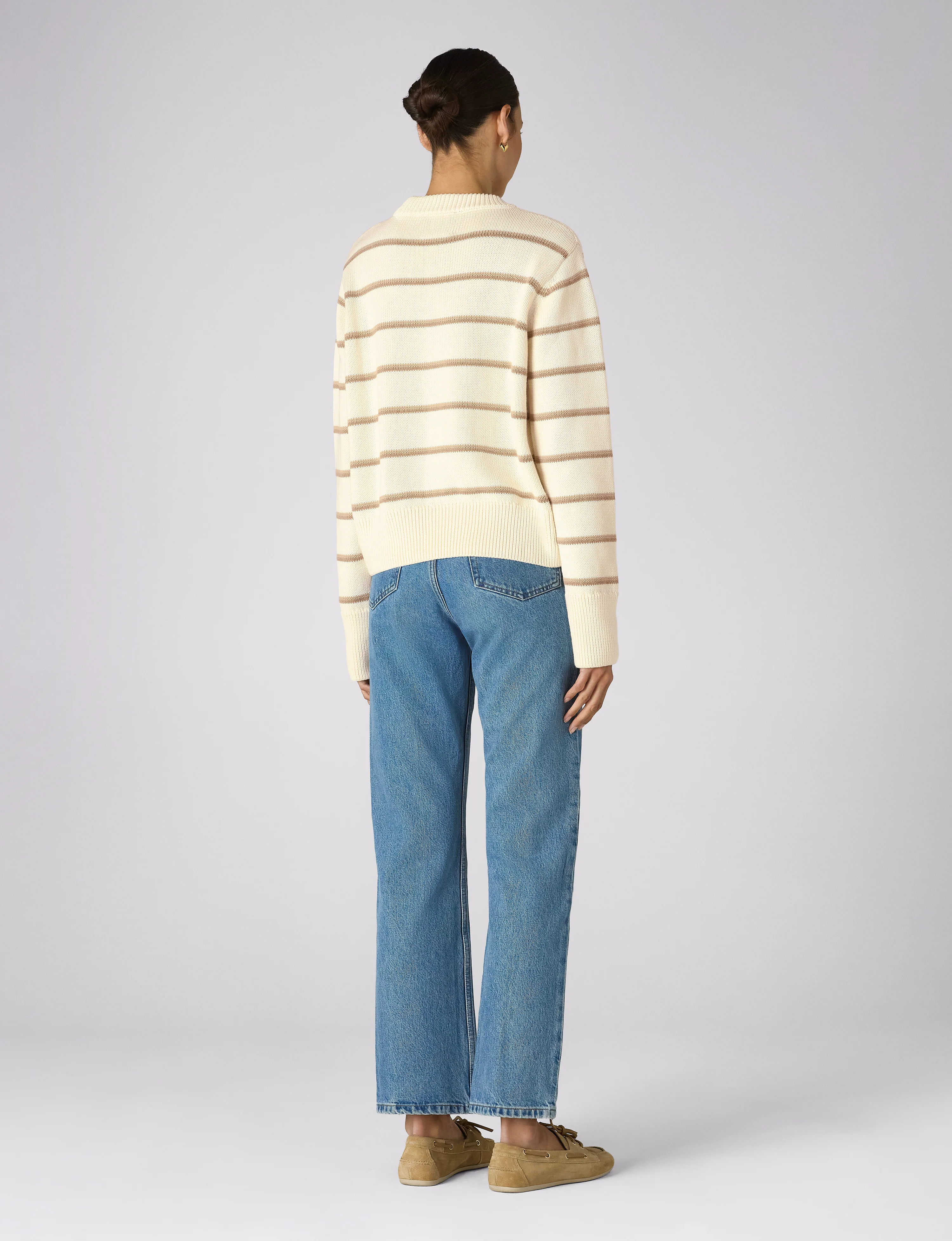 Devon Jumper: Cotton, Ecru and Latte Stripe - With Nothing Underneath