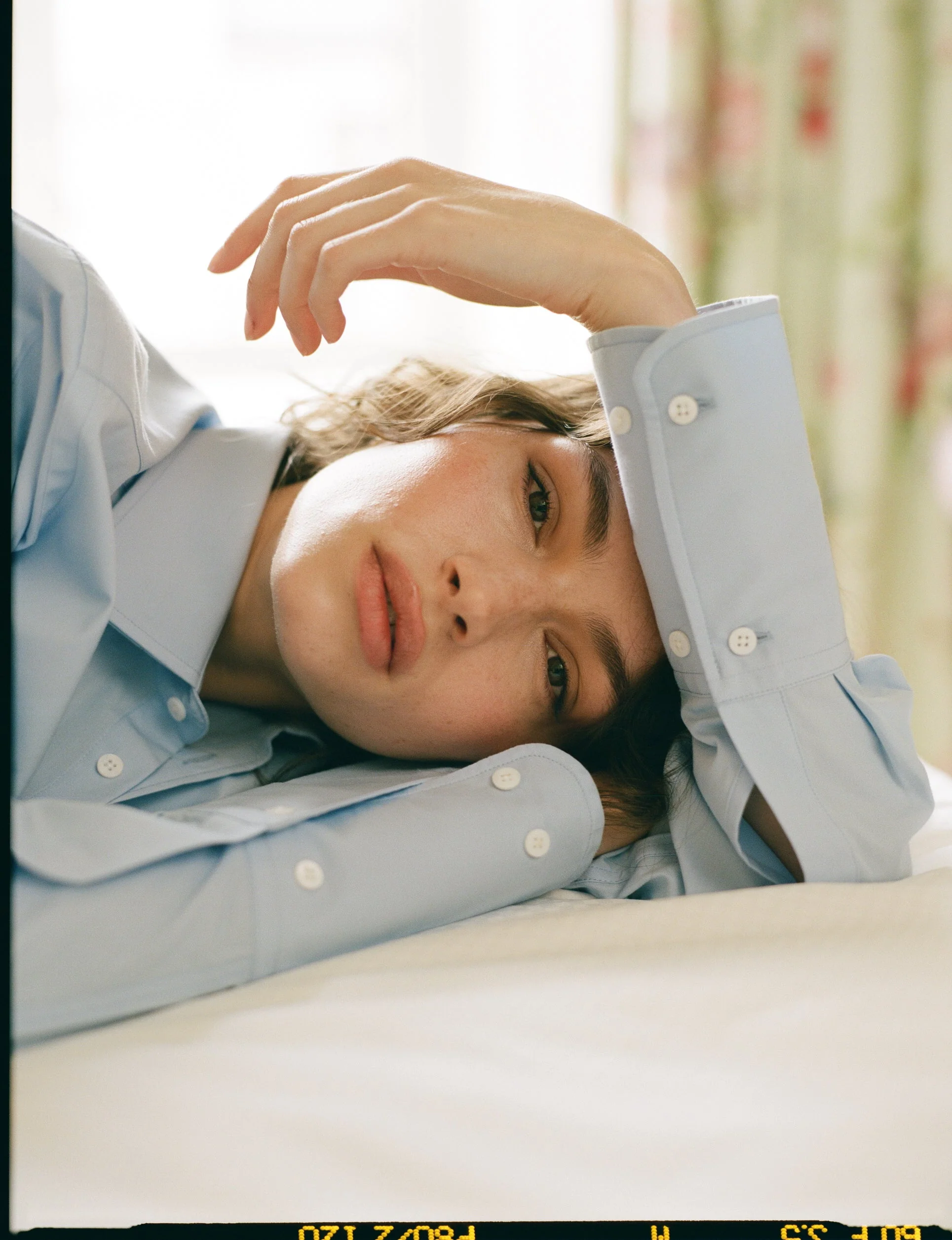 The Boyfriend Exaggerated Cuff: Fine Poplin, Sky Blue - With Nothing Underneath