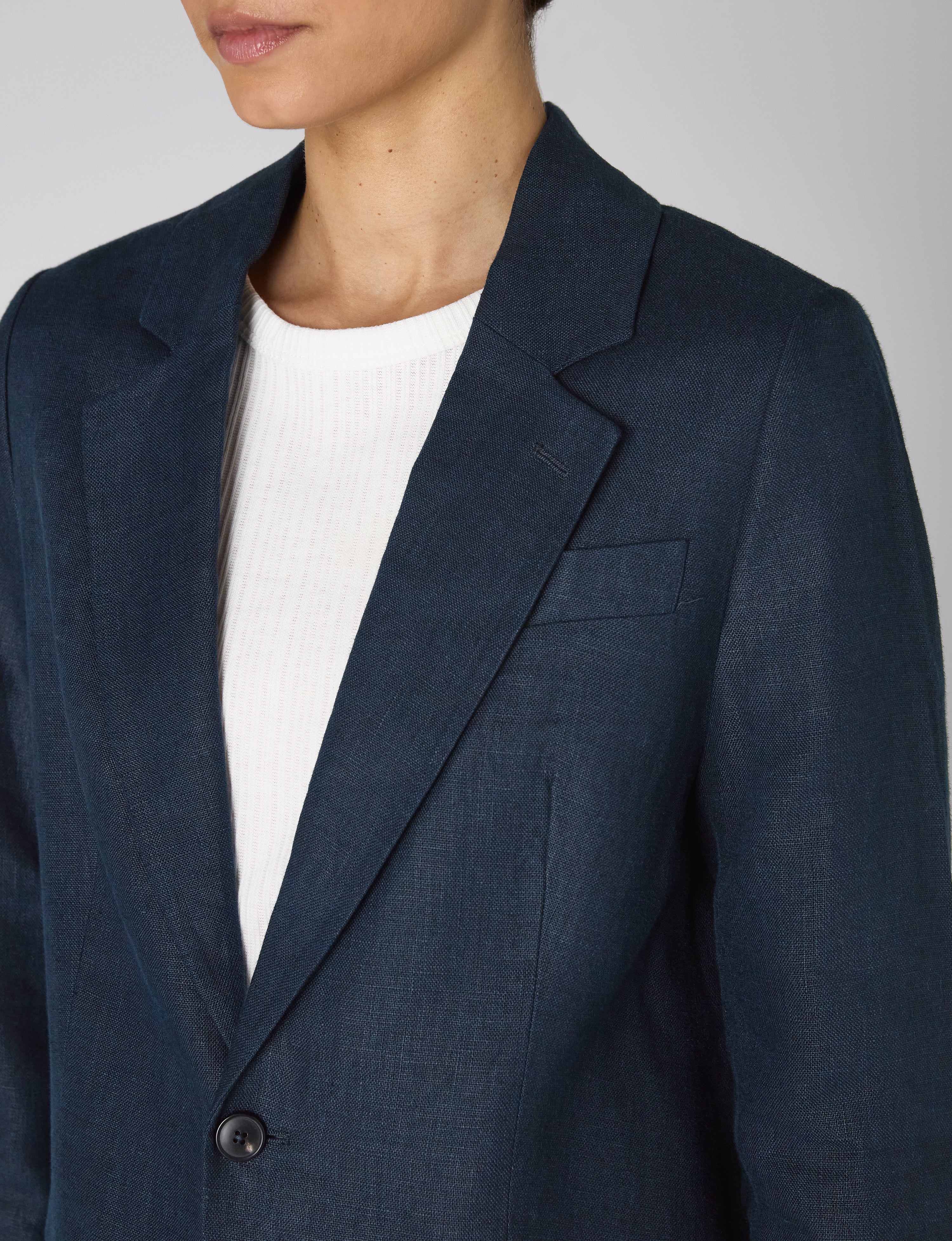 Hutton Blazer: Linen, Navy Blue - With Nothing Underneath