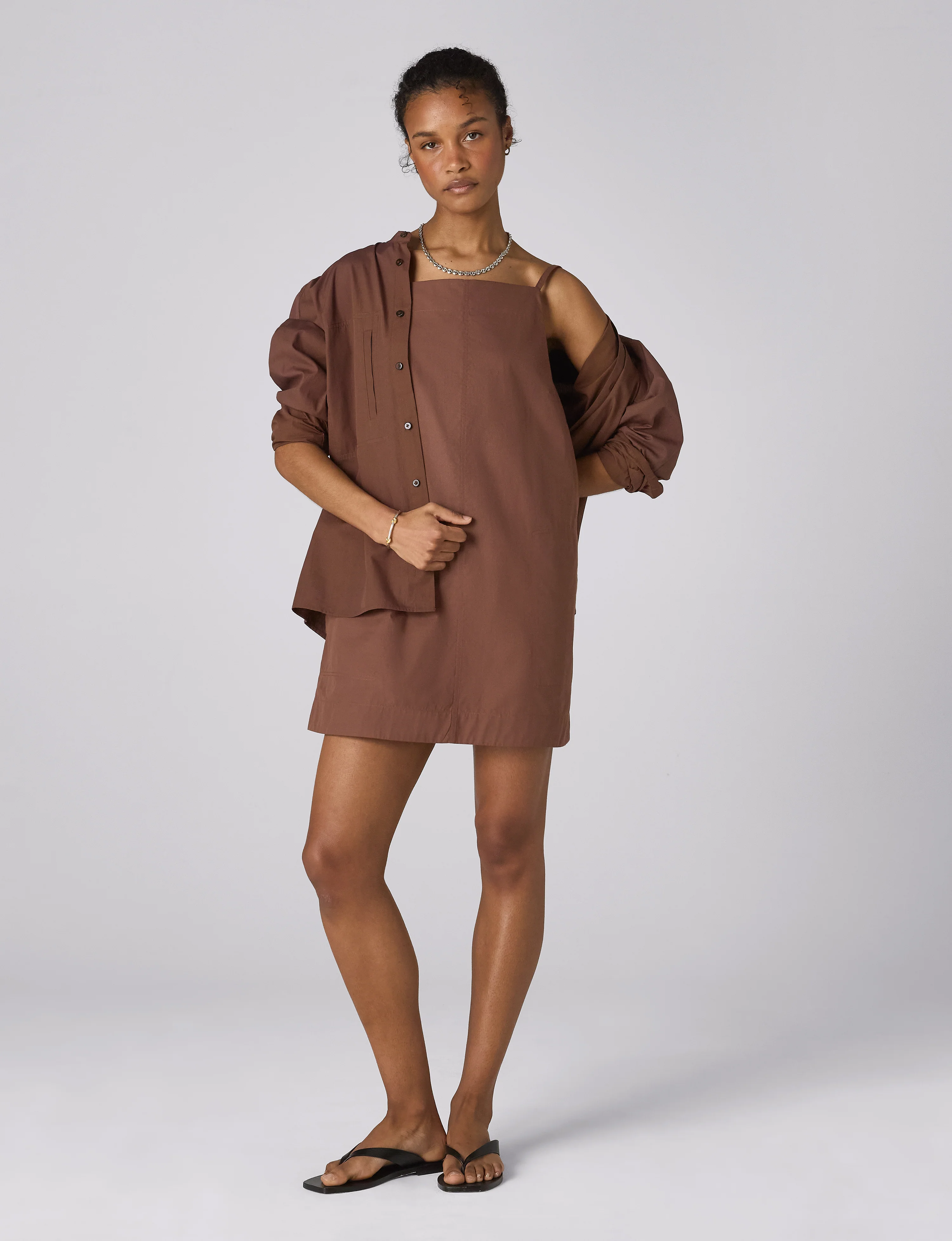 Andros Dress: Fine Poplin, Mocha x Lucy Williams - With Nothing Underneath