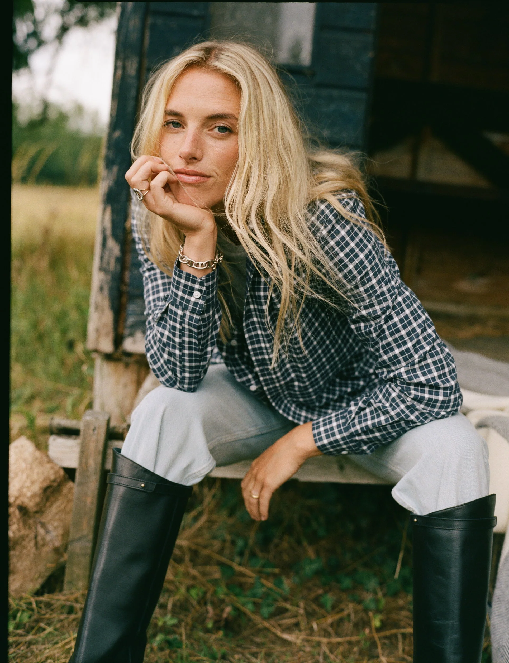 The Classic: Fine Brushed, Navy Blue Check - With Nothing Underneath