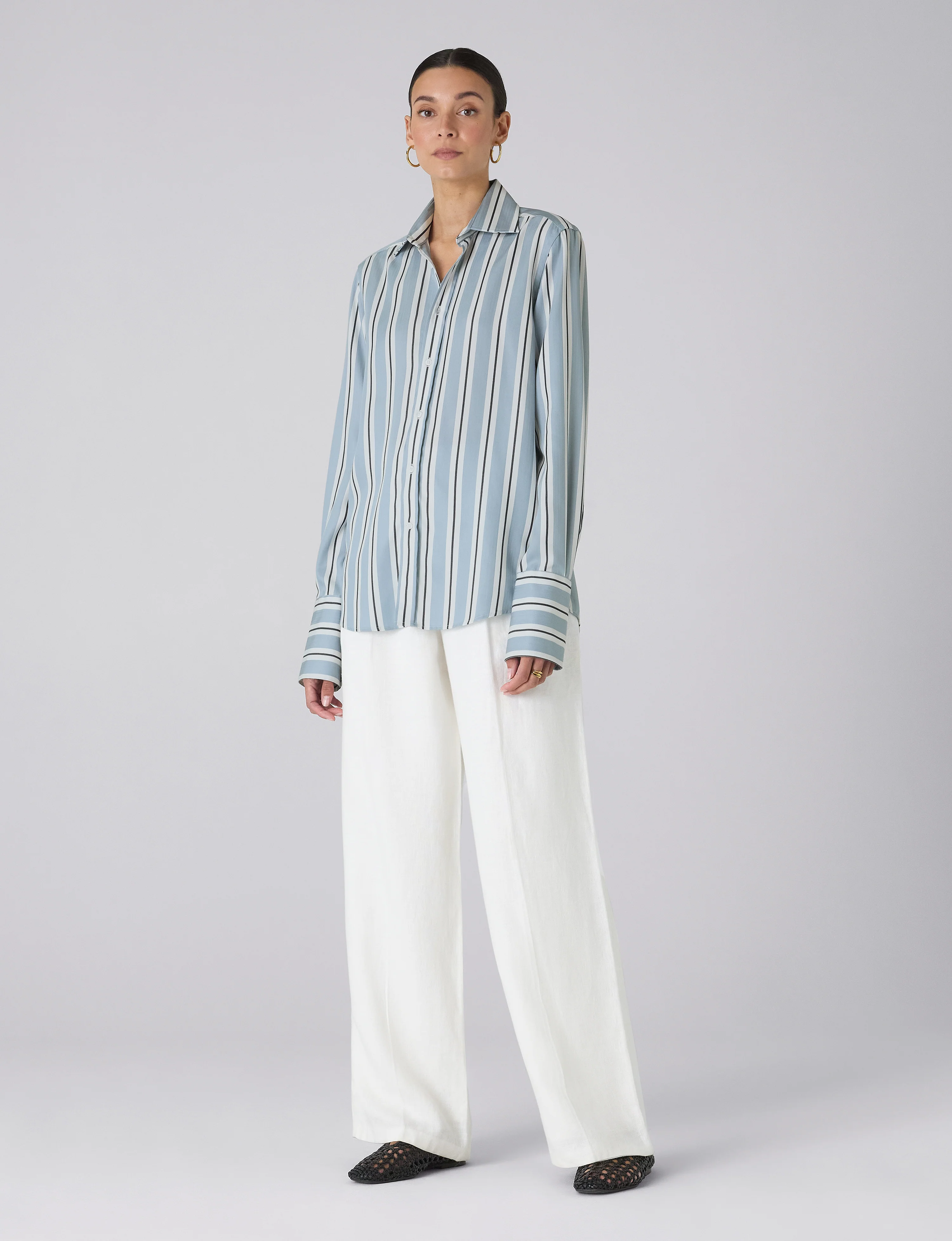 The Boyfriend Exaggerated Cuff: TENCEL™ Lyocell, Slate and Black Stripe - With Nothing Underneath