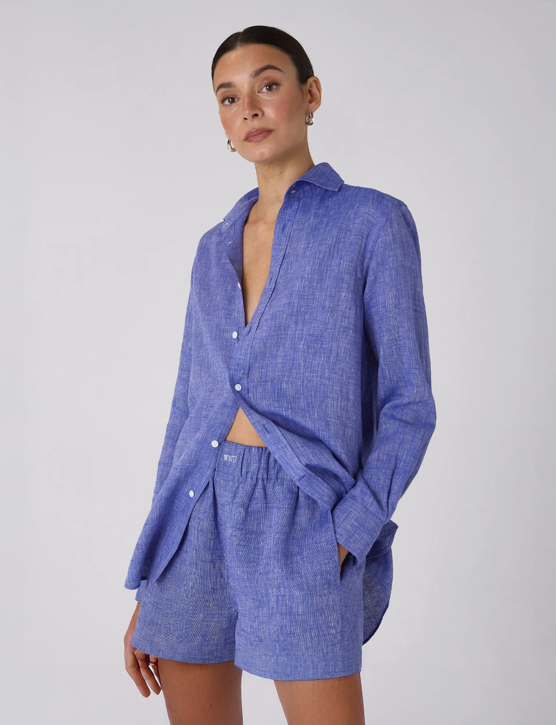 The Boxer: Linen, Lapis Blue - With Nothing Underneath