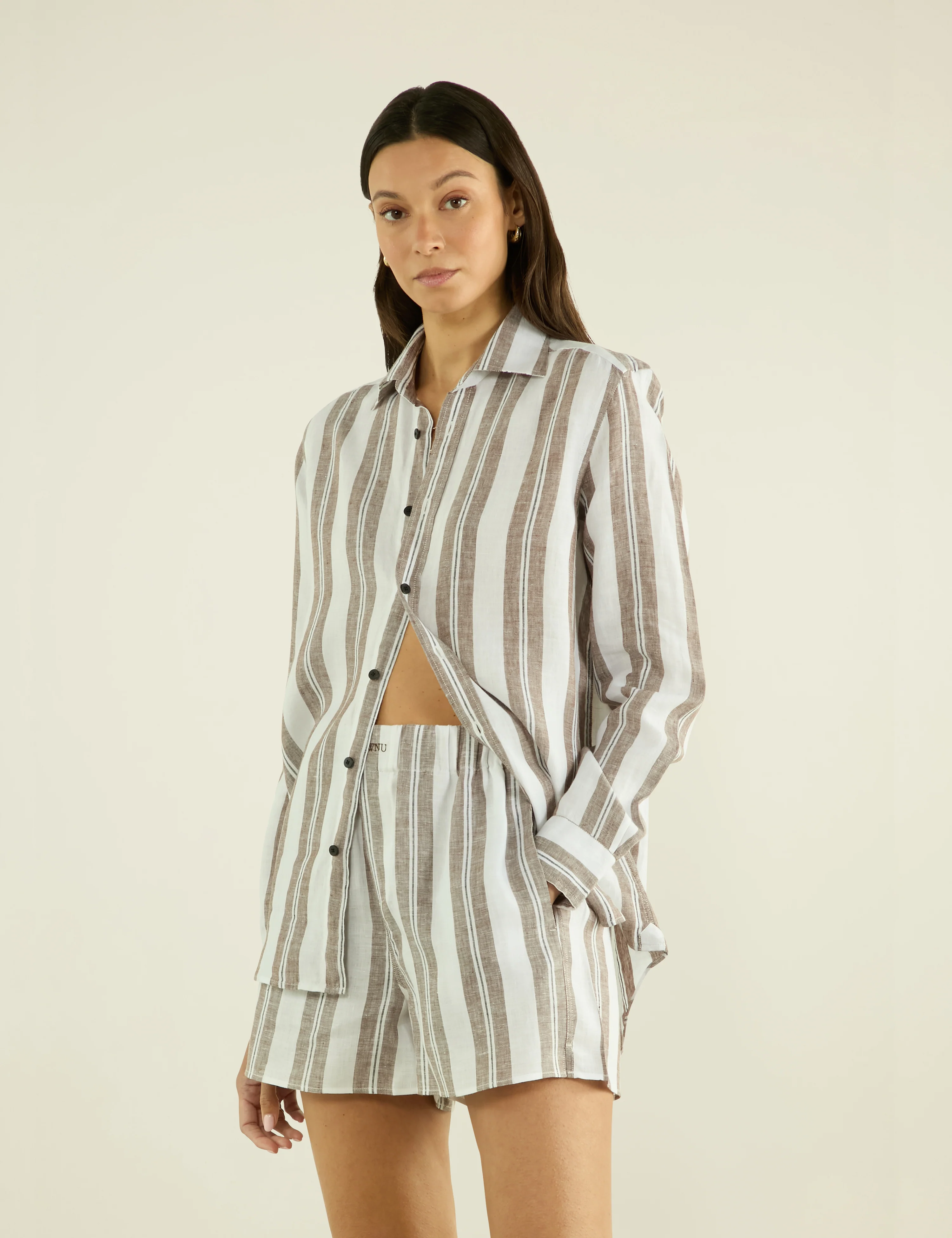 The Boxer: Linen, Mocha and Black Multi Stripe - With Nothing Underneath
