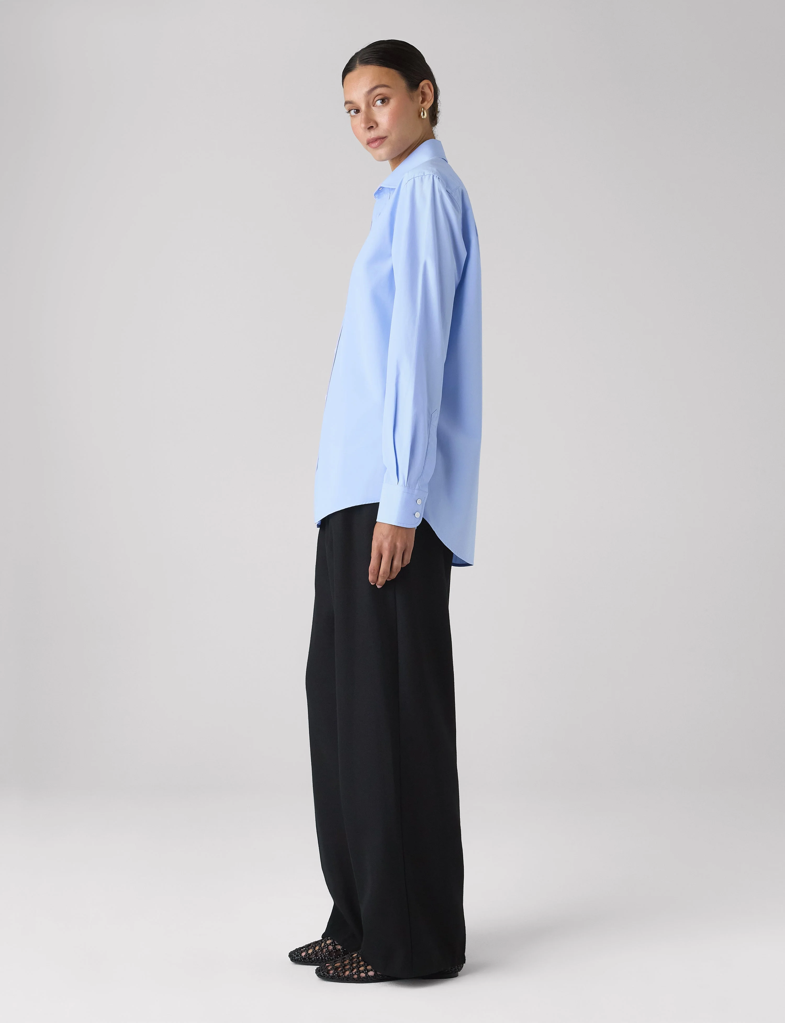 The Boyfriend: Fine Poplin, Sky Blue - With Nothing Underneath