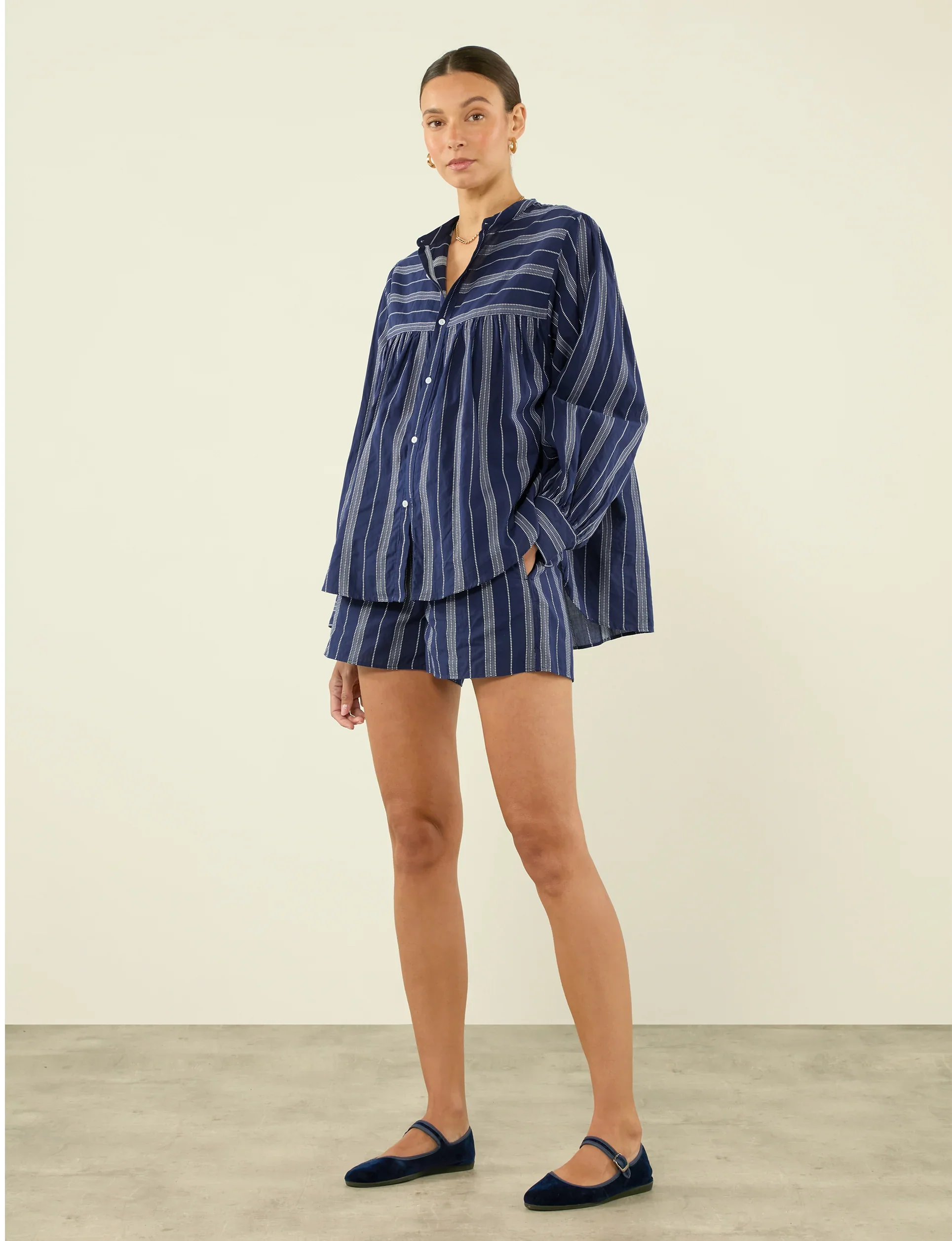 Daphne: Cotton Voile, Navy and White Stripe - With Nothing Underneath