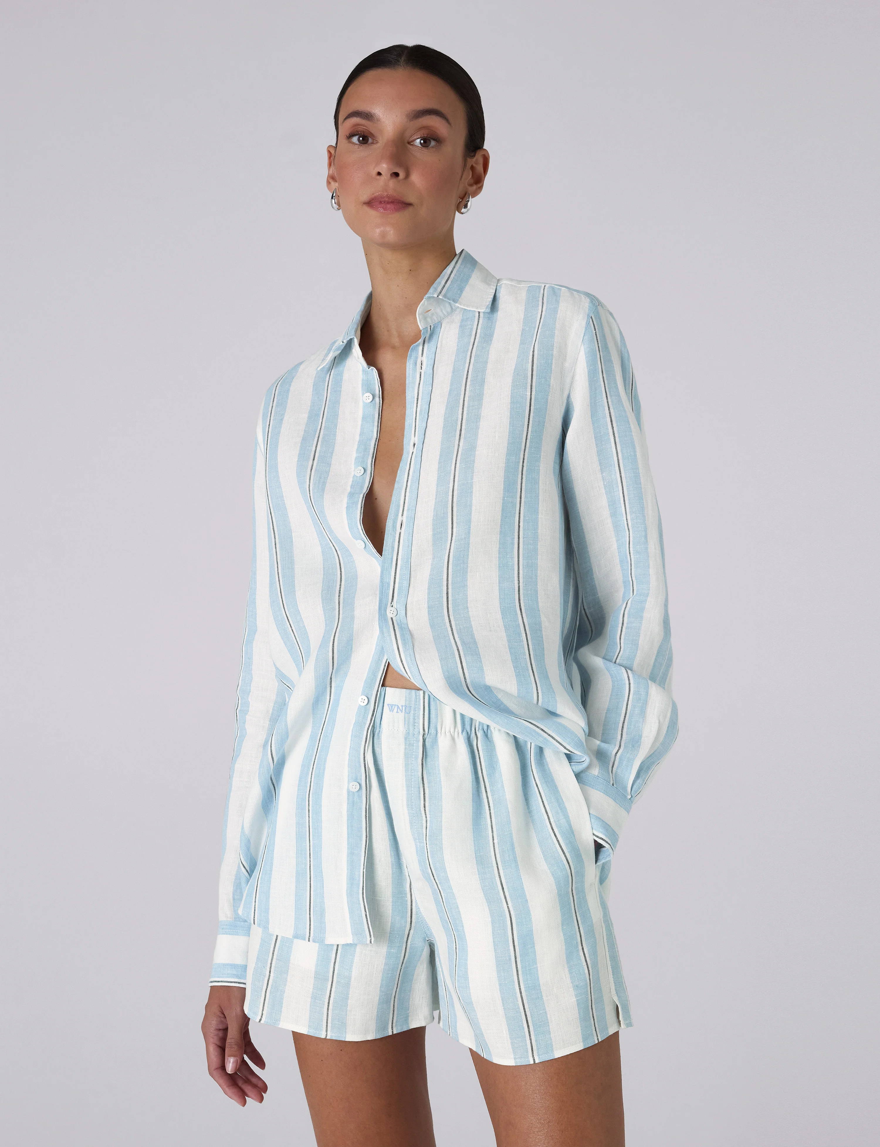 The Boxer: Linen, Cornflower Blue Stripe - With Nothing Underneath