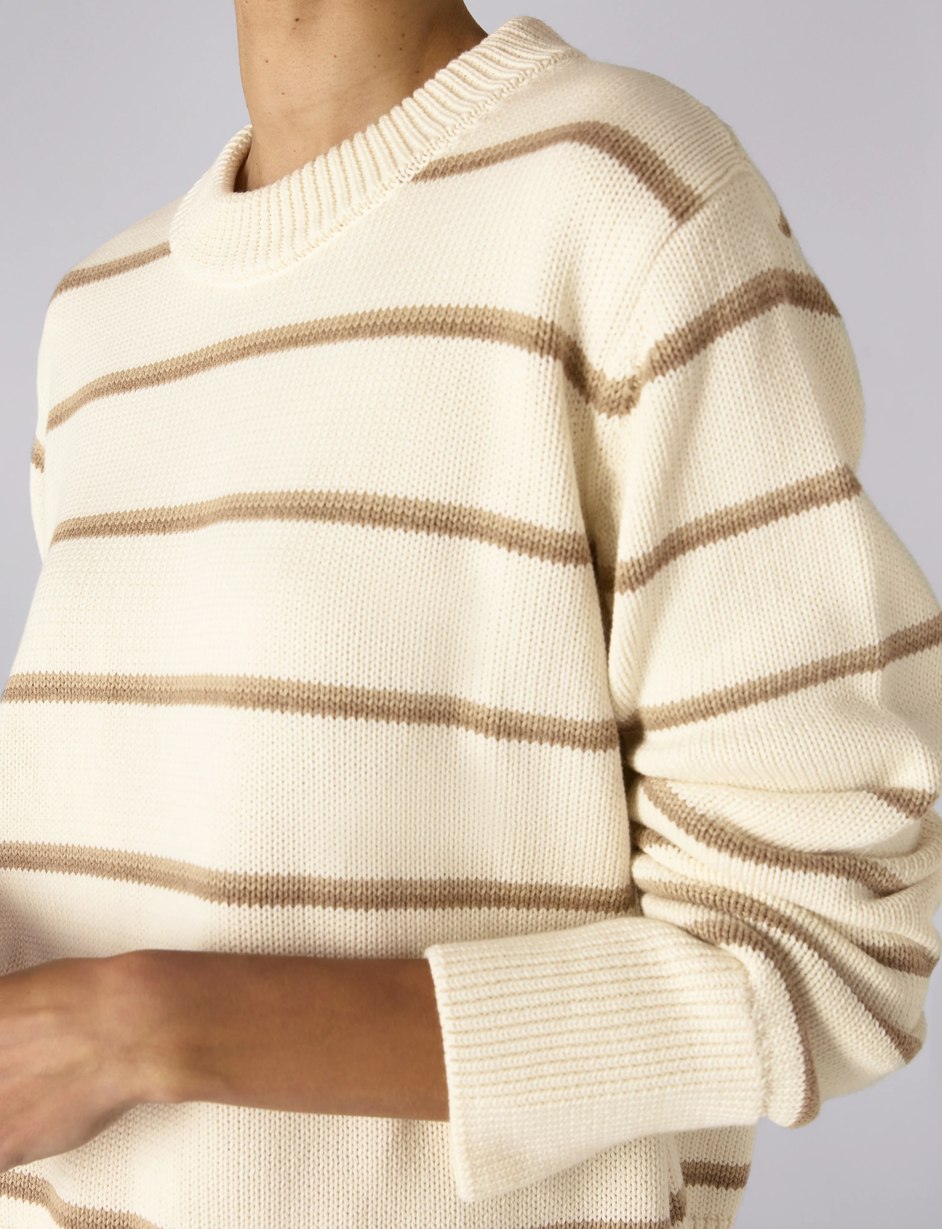 Devon Jumper: Cotton, Ecru and Latte Stripe - With Nothing Underneath