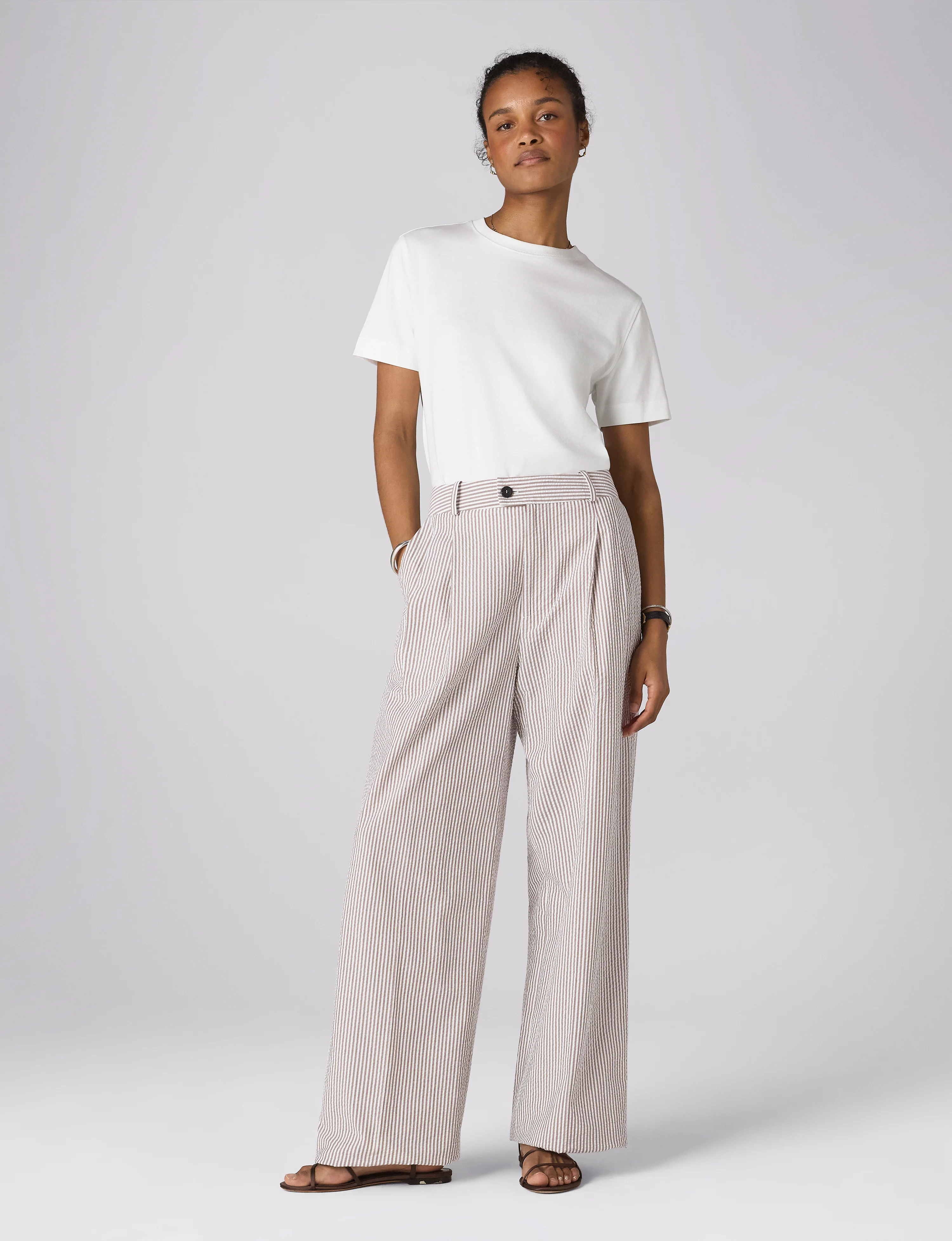 Rampling Trouser: Seersucker, Mocha Stripe - With Nothing Underneath