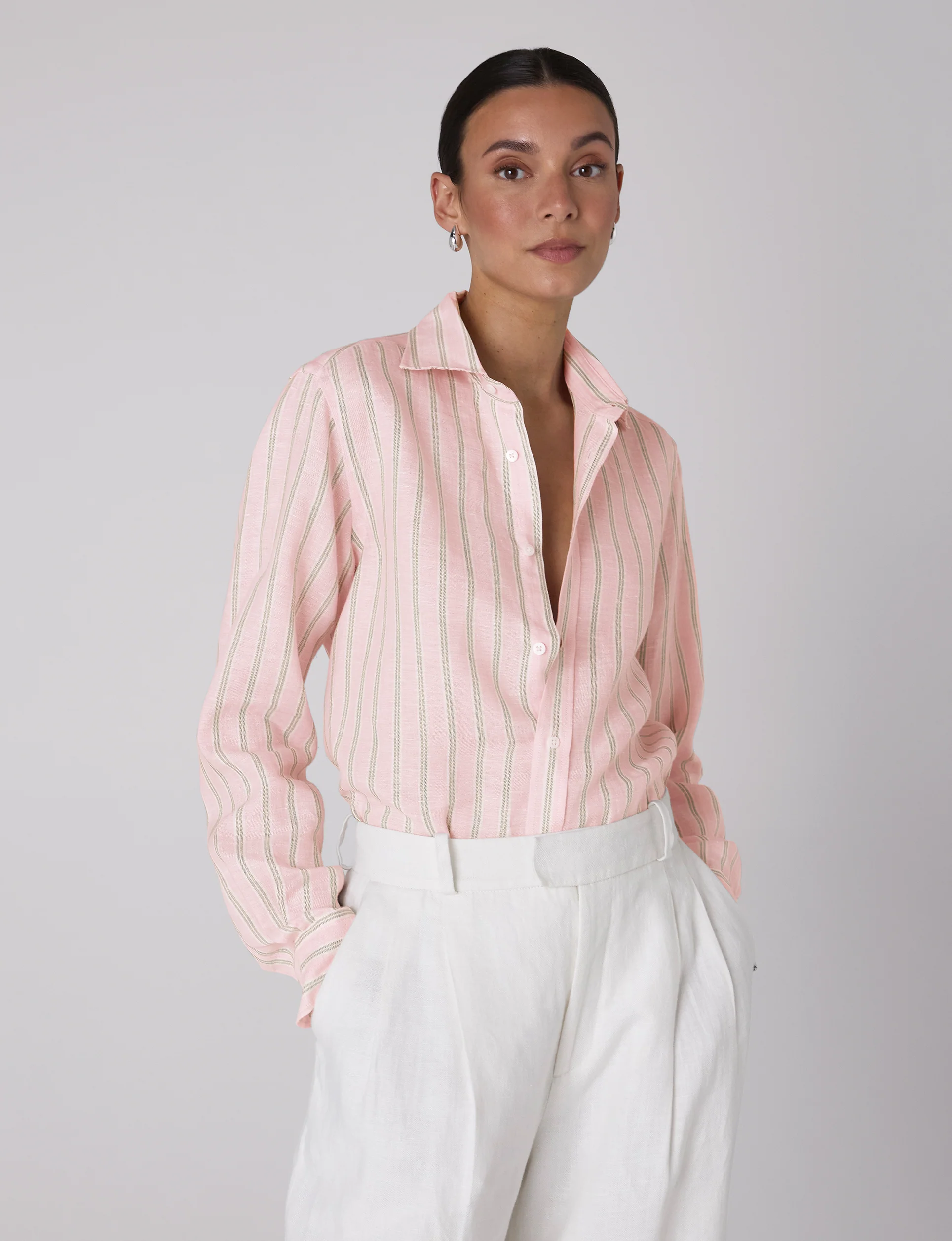 The Boyfriend: Linen, Pink and Green Stripe - With Nothing Underneath