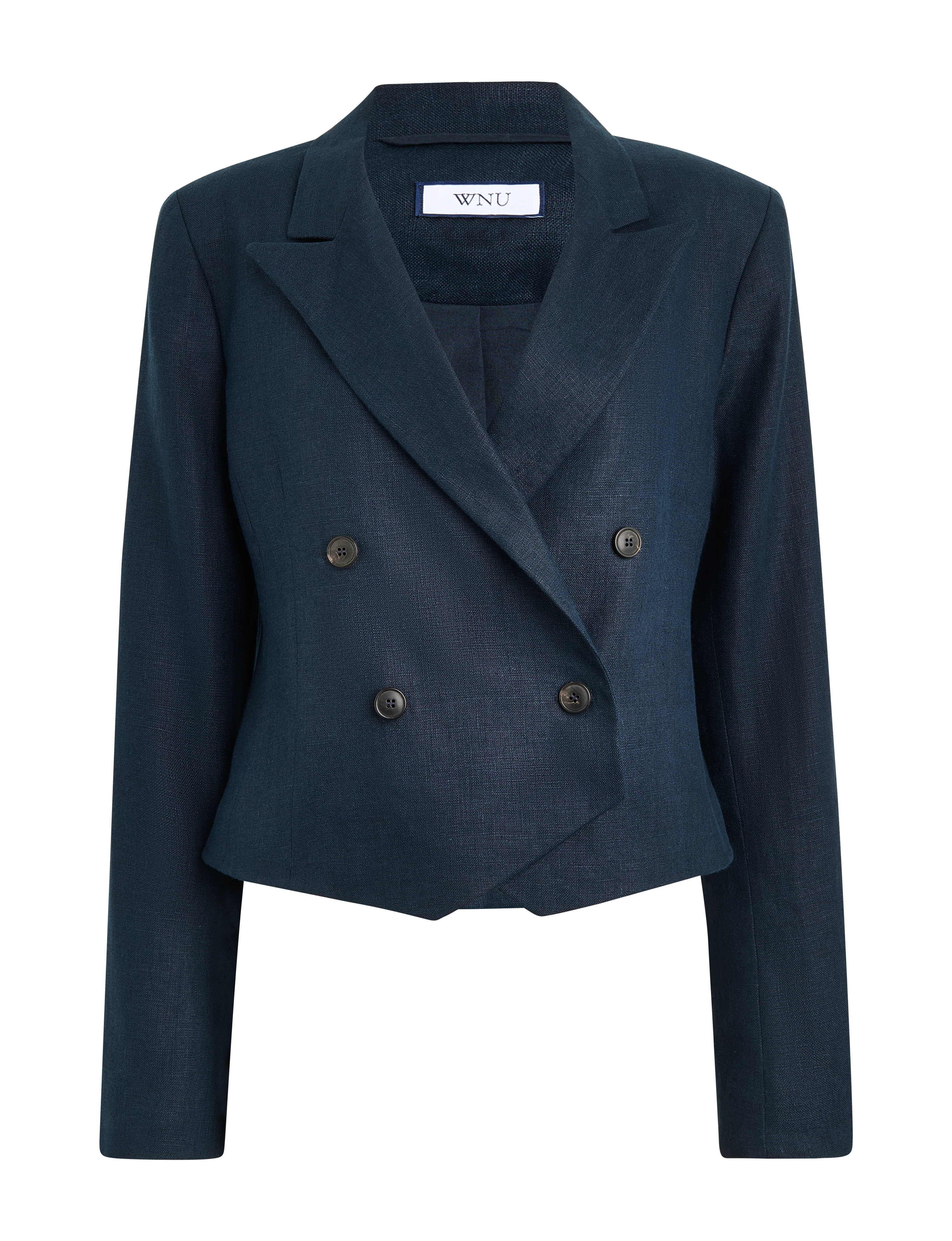 Belgravia Cropped Blazer: Linen, Navy Blue - With Nothing Underneath