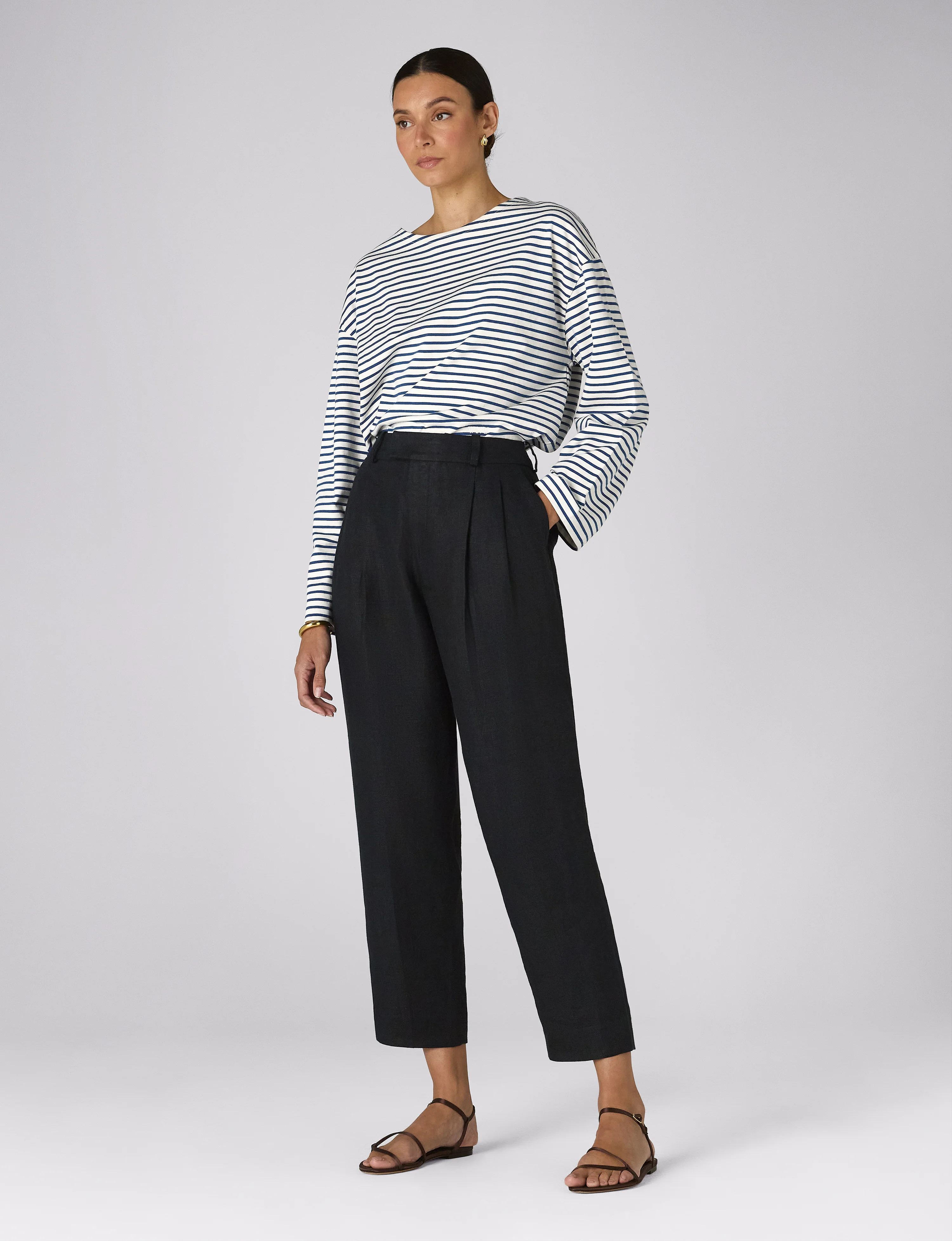 Christy Tapered Trouser: Linen, Black - With Nothing Underneath